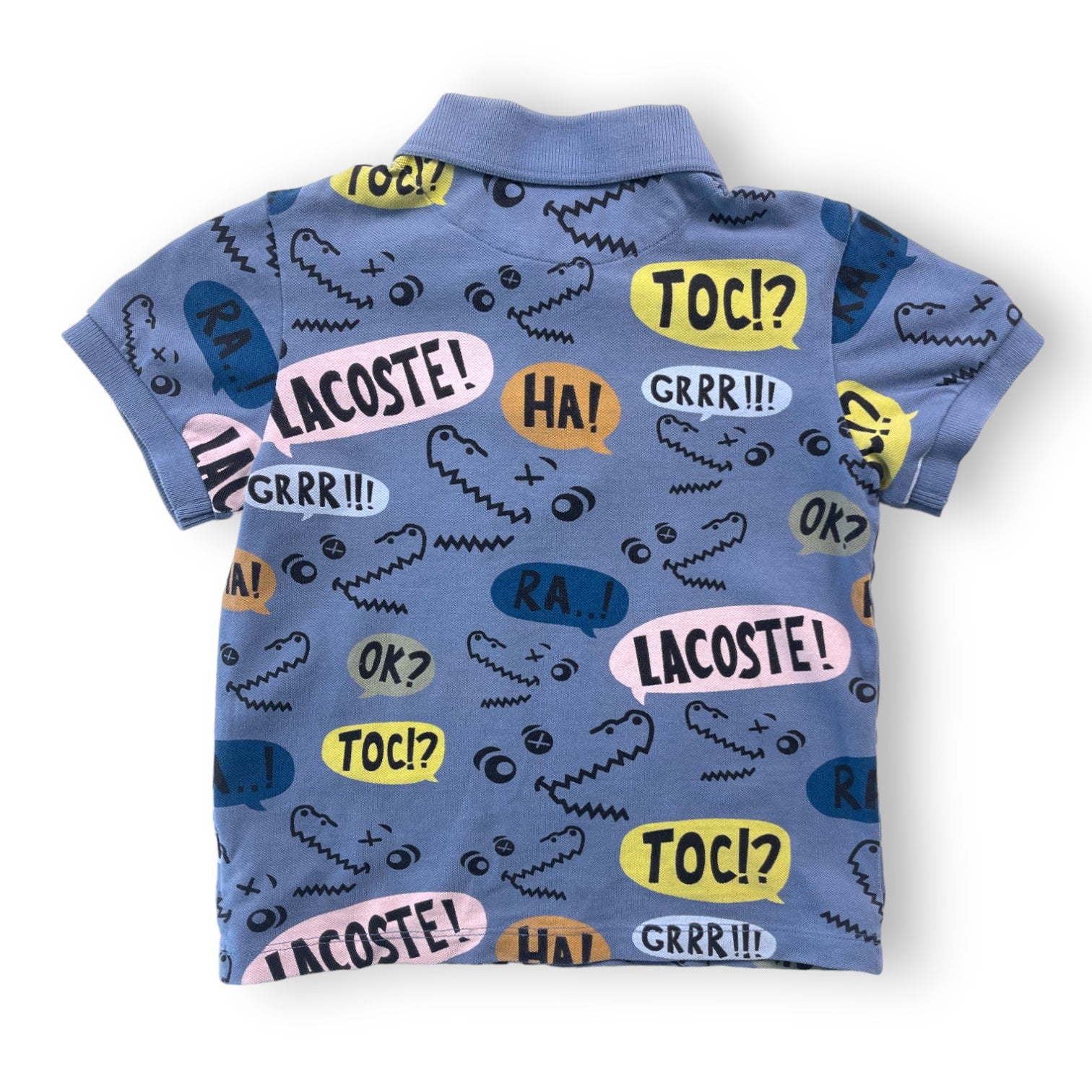 LACOSTE - Polo bleu motifs crocodiles - 4 ans