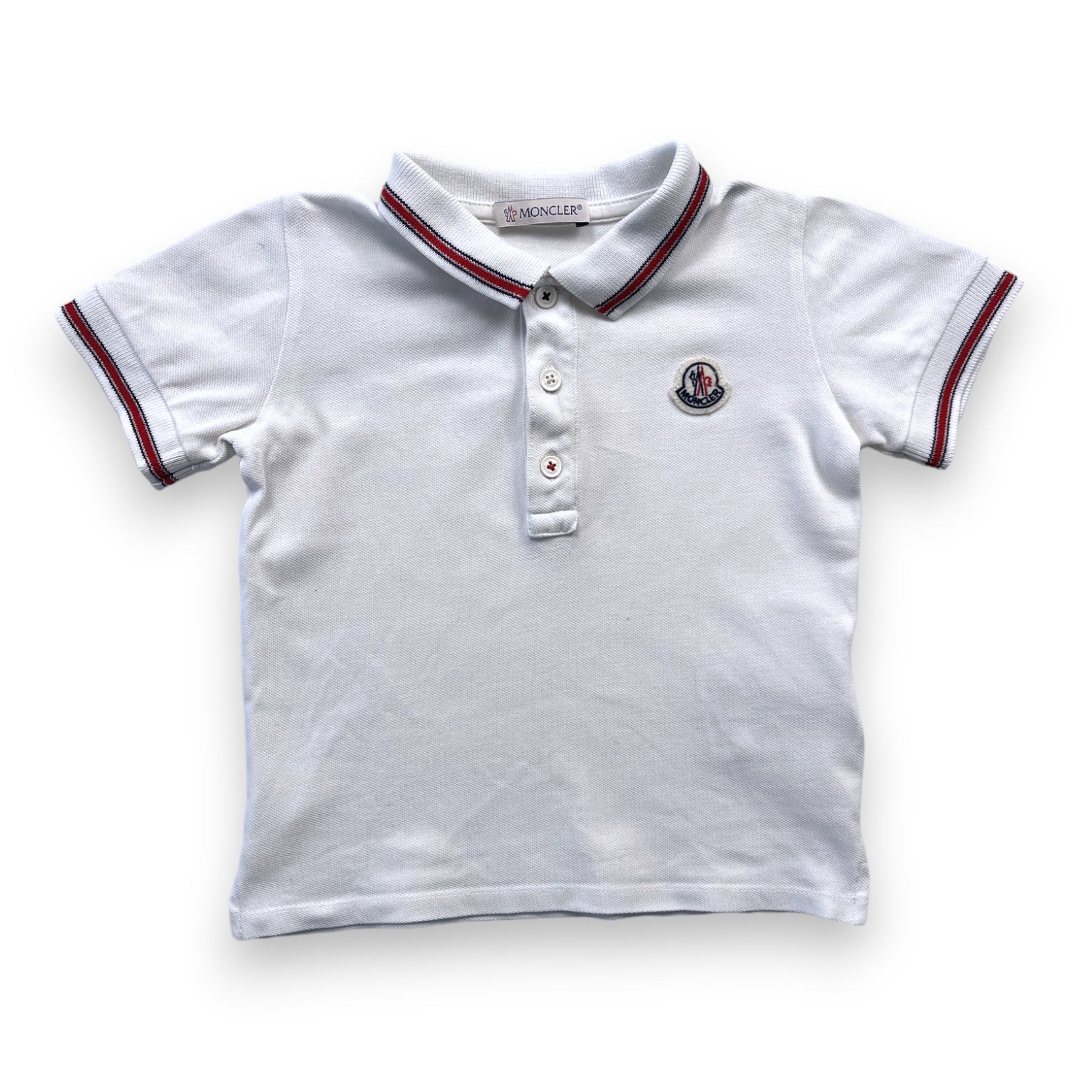 MONCLER - Polo blanc liseré rouge - 18 mois