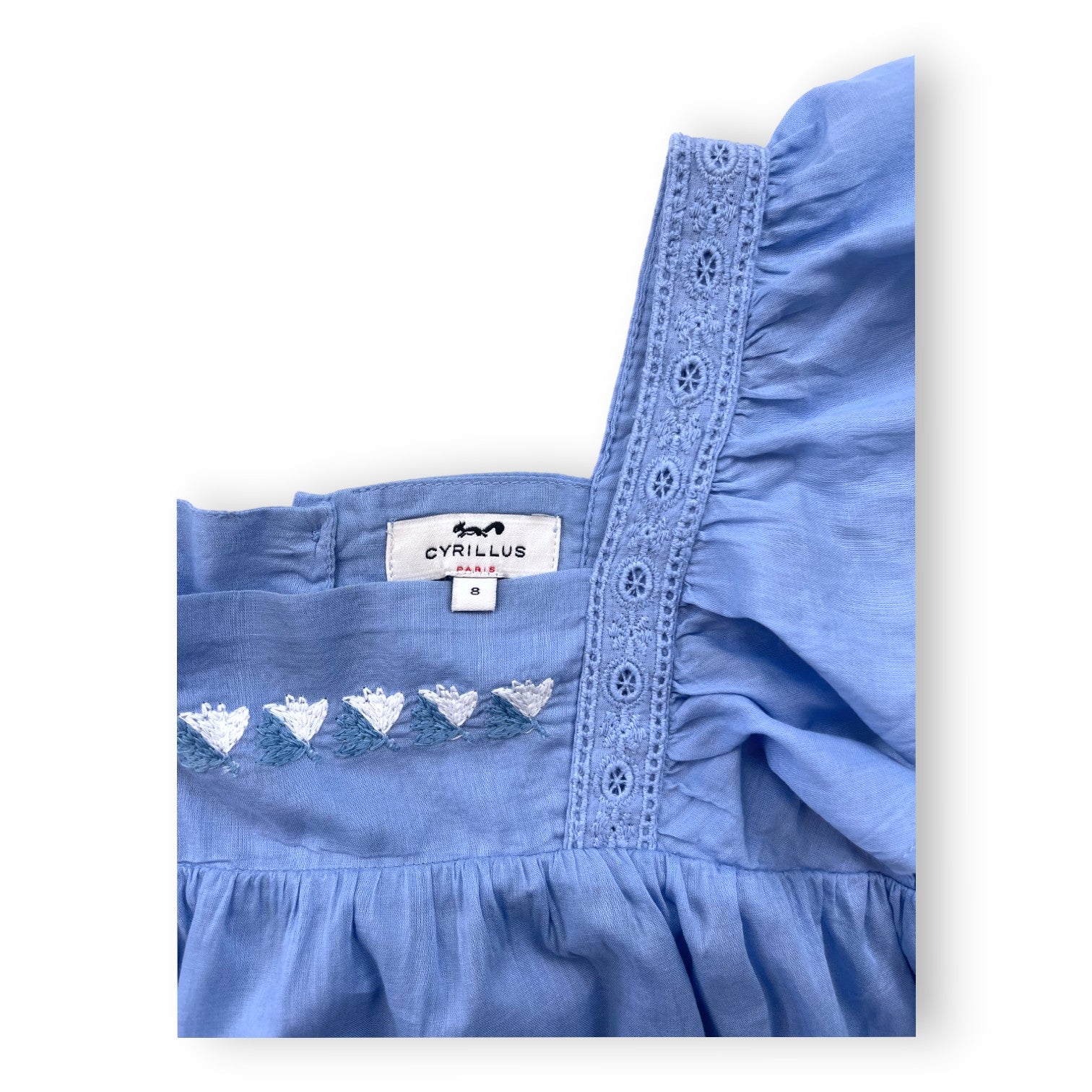 CYRILLUS - Blouse bleue à volants - 8 ans