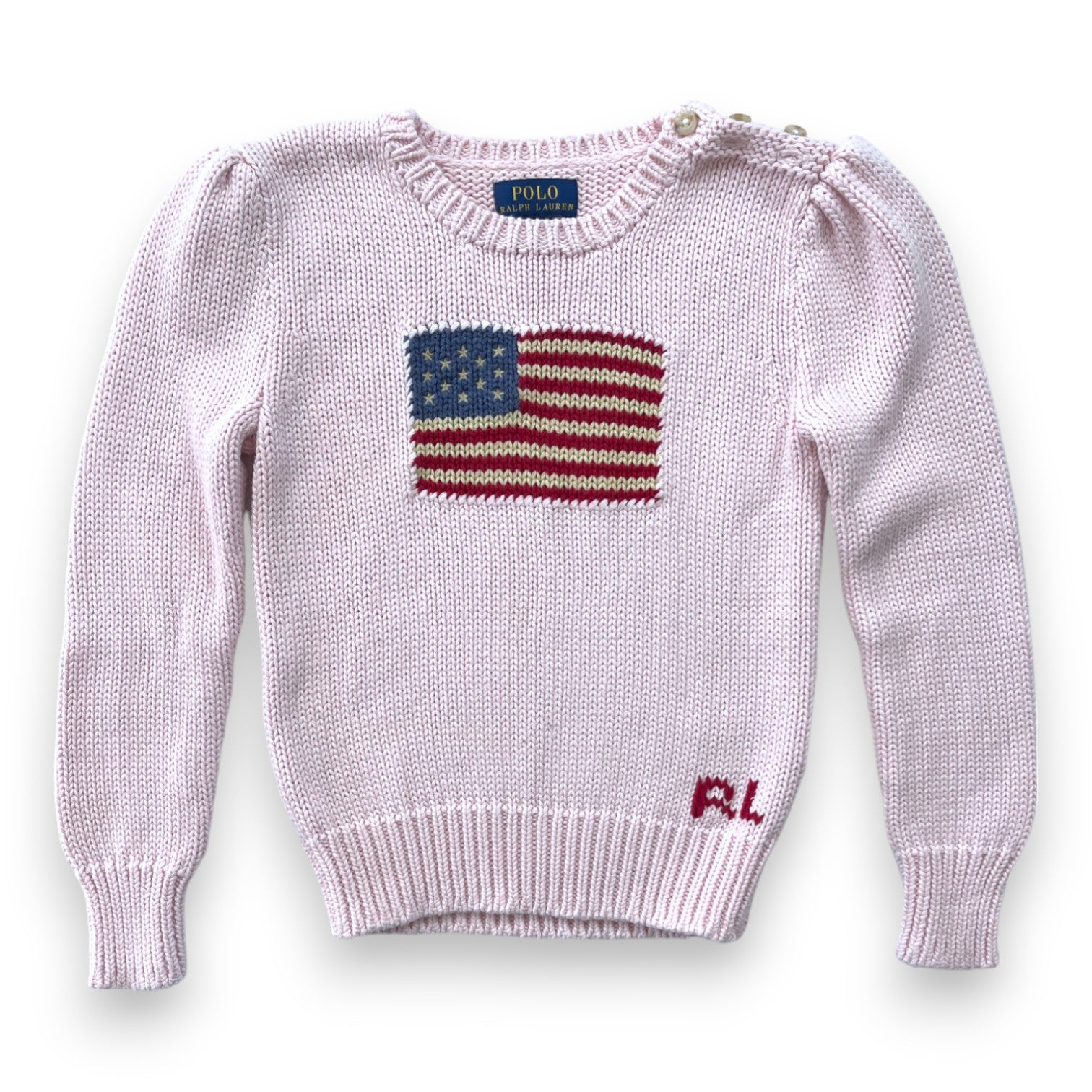 RALPH LAUREN - Pull rose à drapeau emblématique - 6 ans