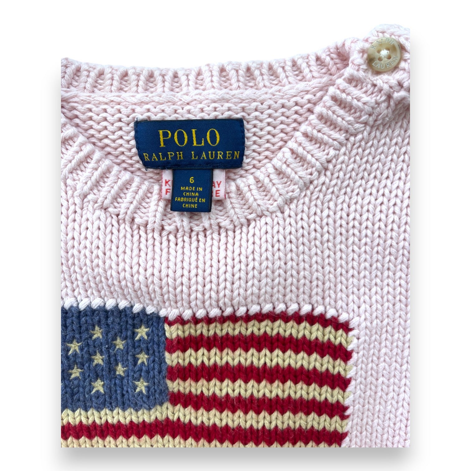 RALPH LAUREN - Pull rose à drapeau emblématique - 6 ans