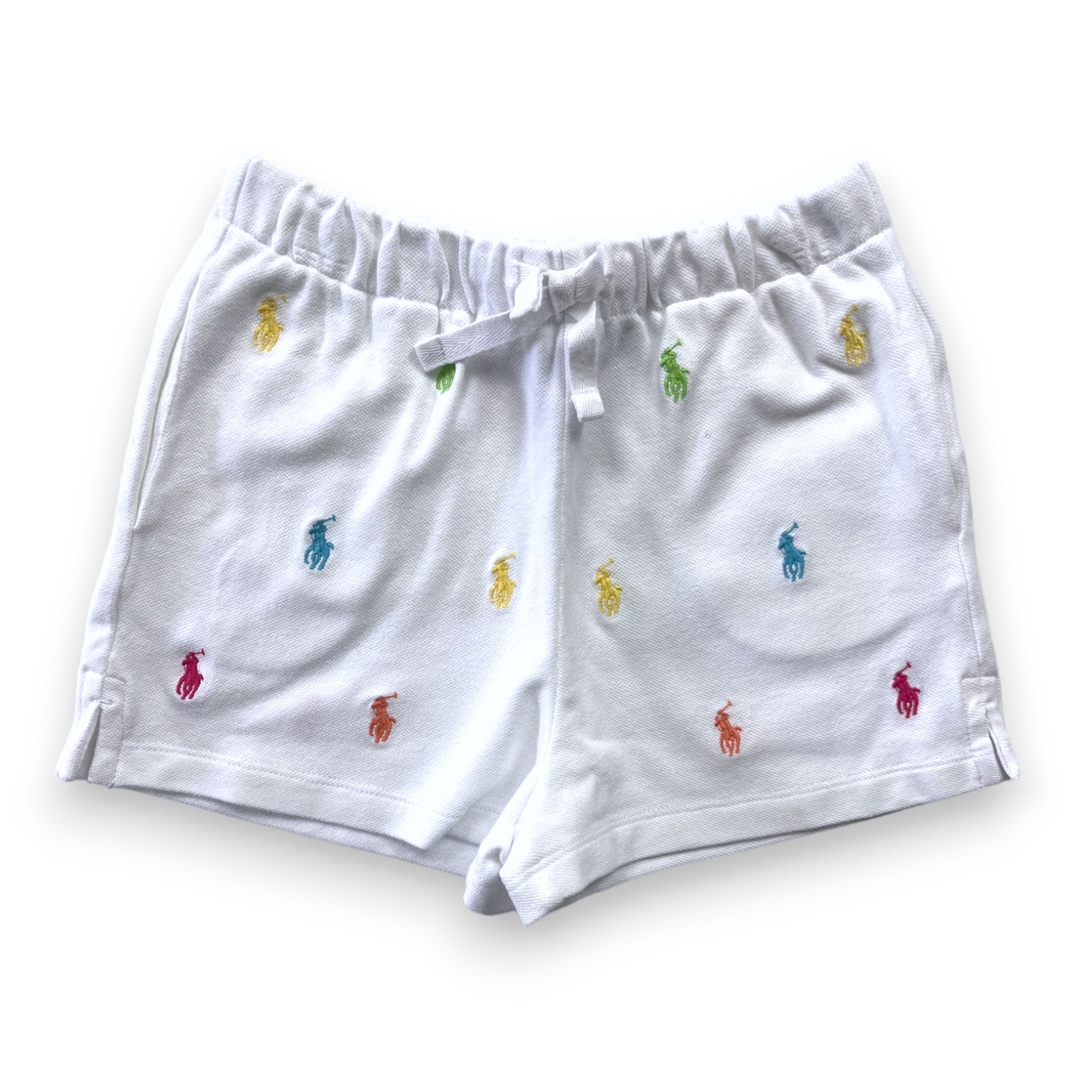 RALPH LAUREN - Short blanc logos brodés colorés - 6 ans