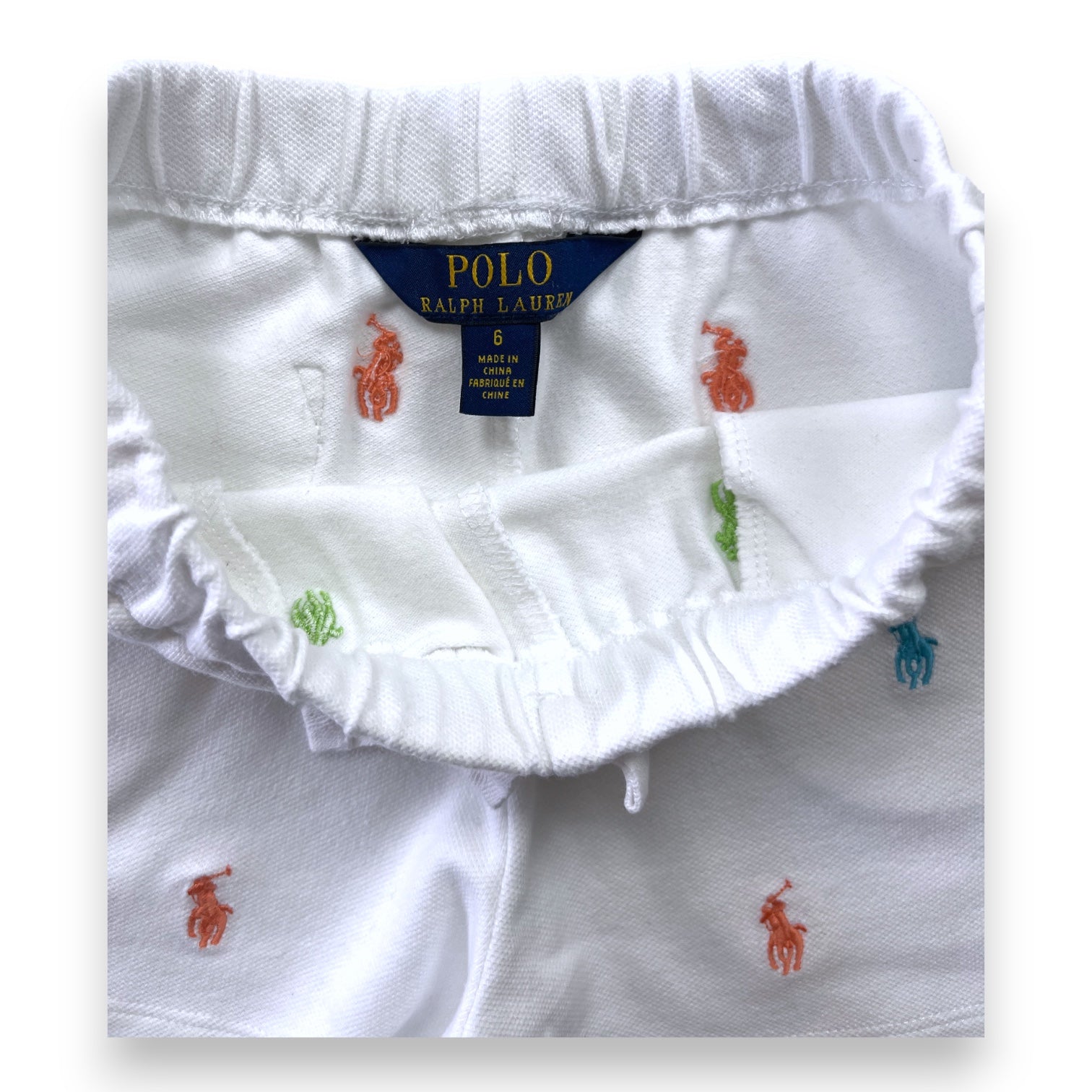 RALPH LAUREN - Short blanc logos brodés colorés - 6 ans