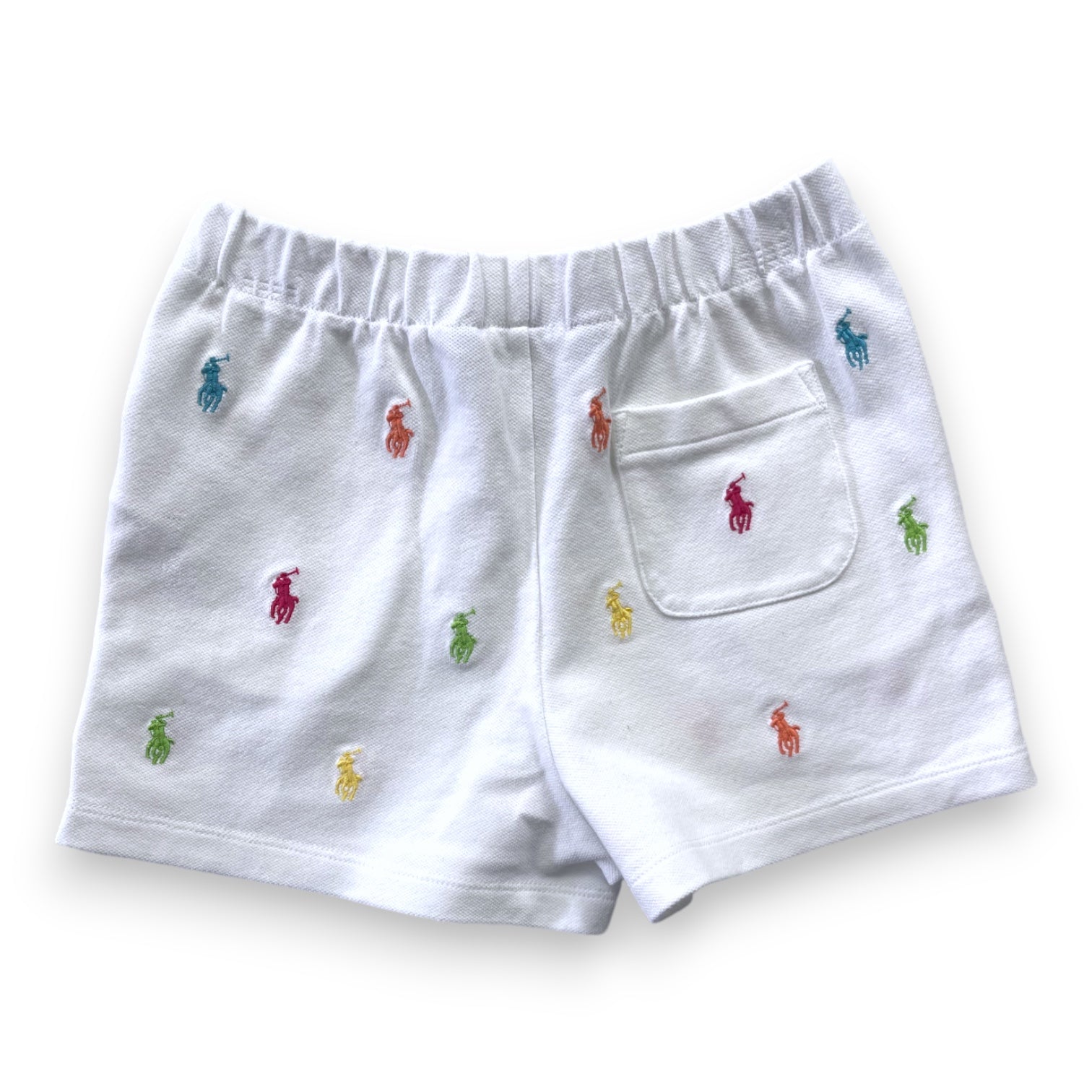 RALPH LAUREN - Short blanc logos brodés colorés - 6 ans