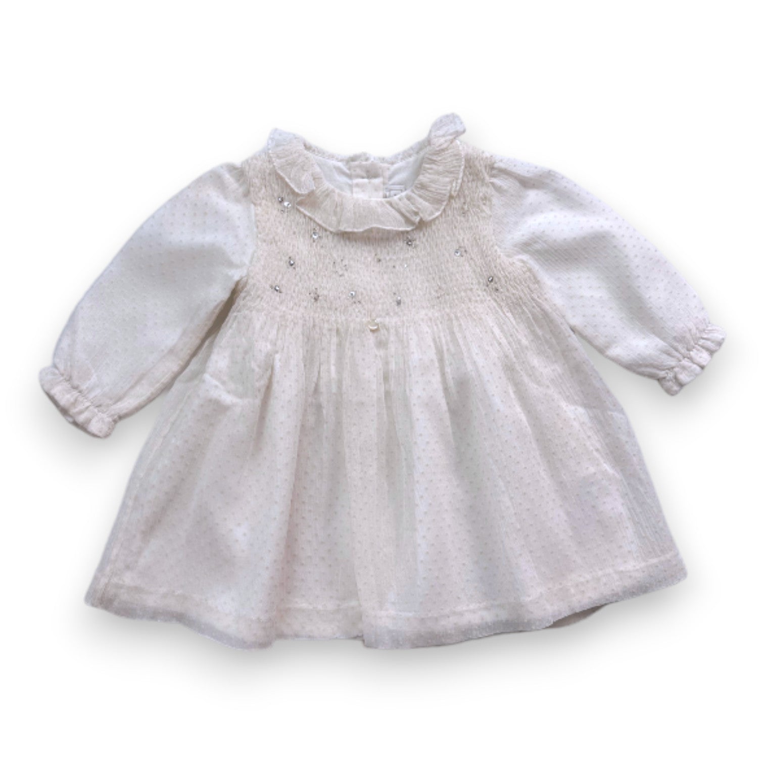 TARTINE & CHOCOLAT - Robe beige en soie avec perles - 12 mois