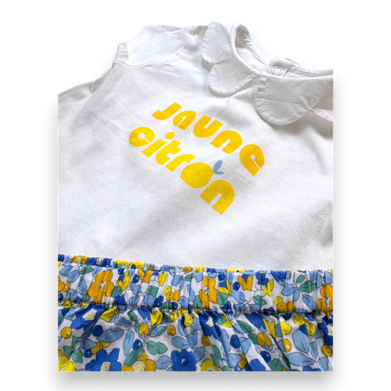 JACADI - Ensemble t-shirt blanc avec imprimé jaune et bloomer à fleurs - 3 mois