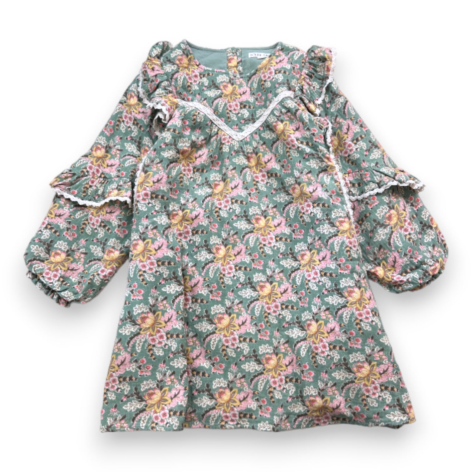 LOUISE MISHA - Robe verte à fleurs détails dentelle - 8 ans