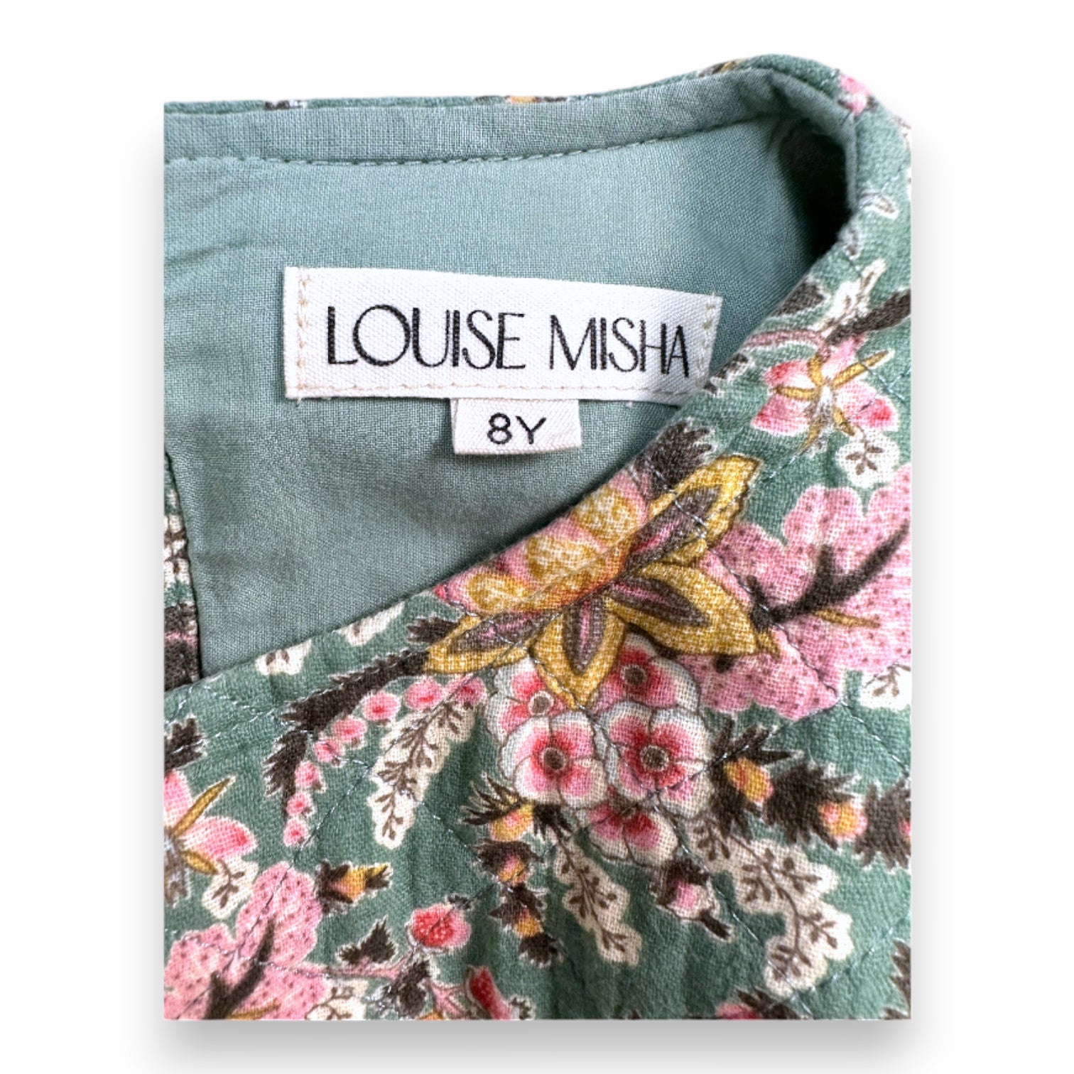 LOUISE MISHA - Robe verte à fleurs détails dentelle - 8 ans