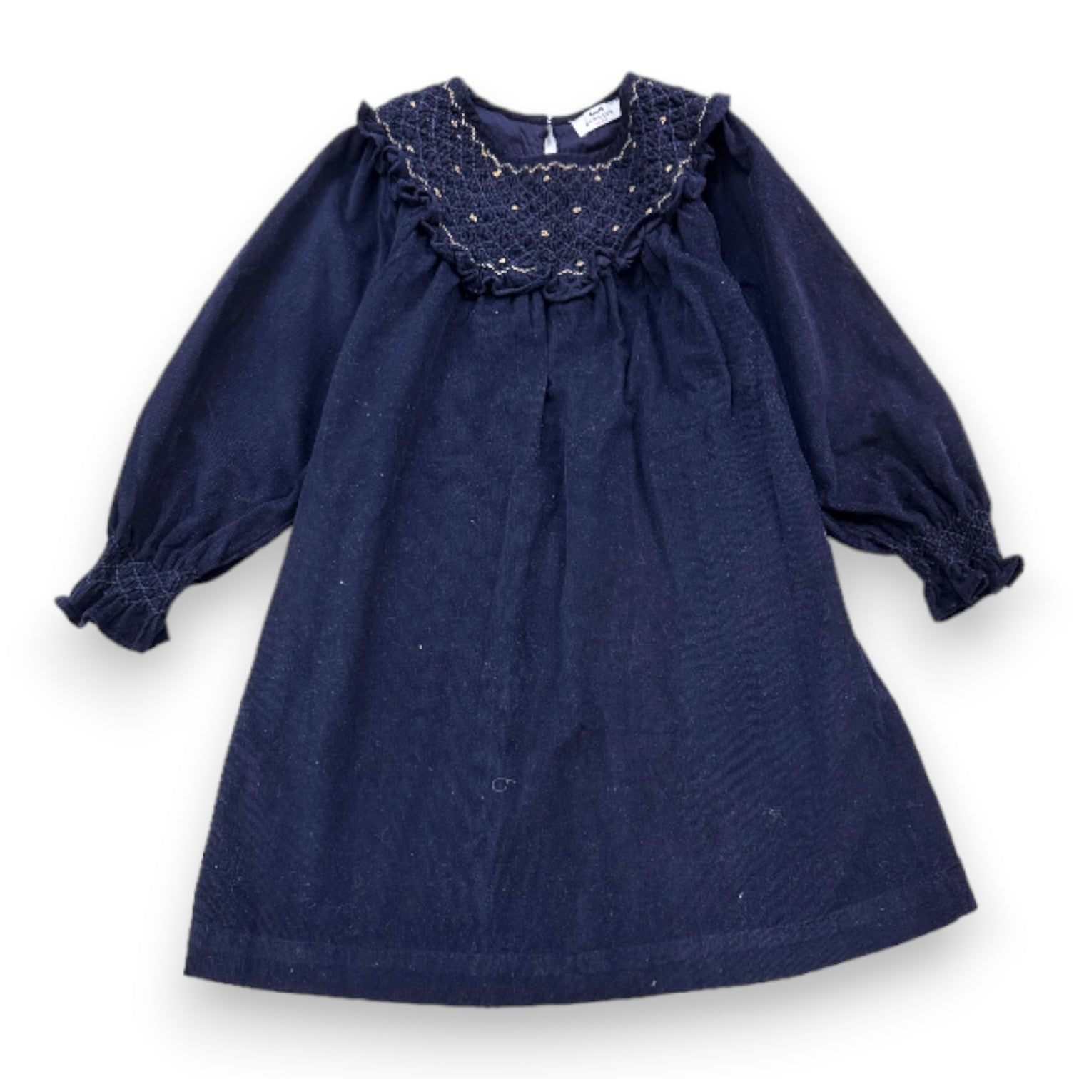 CYRILLUS - Robe smockée  bleu marine en velours côtelé - 8 ans