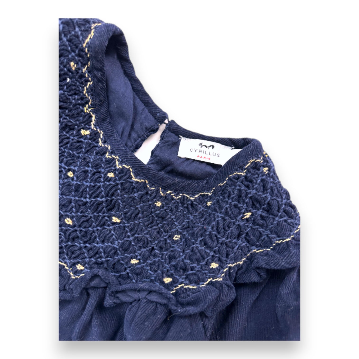 CYRILLUS - Robe smockée  bleu marine en velours côtelé - 8 ans