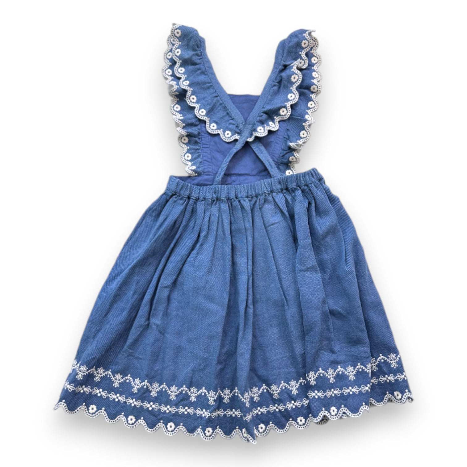 LOUISE MISHA - Robe tablier bleue dentelle blanche - 8 ans