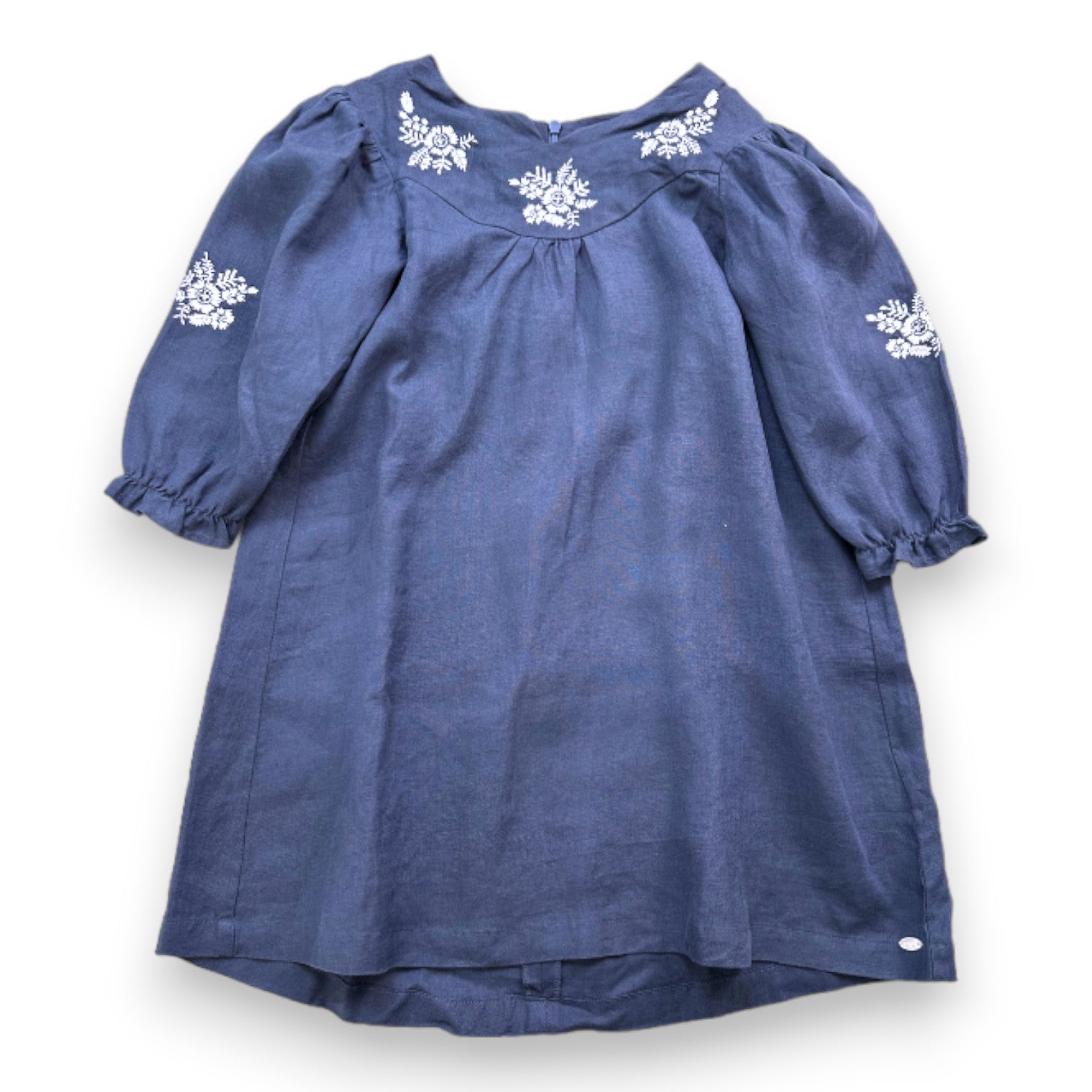 TARTINE & CHOCOLAT - Robe bleue broderies fleurs blanches - 8 ans