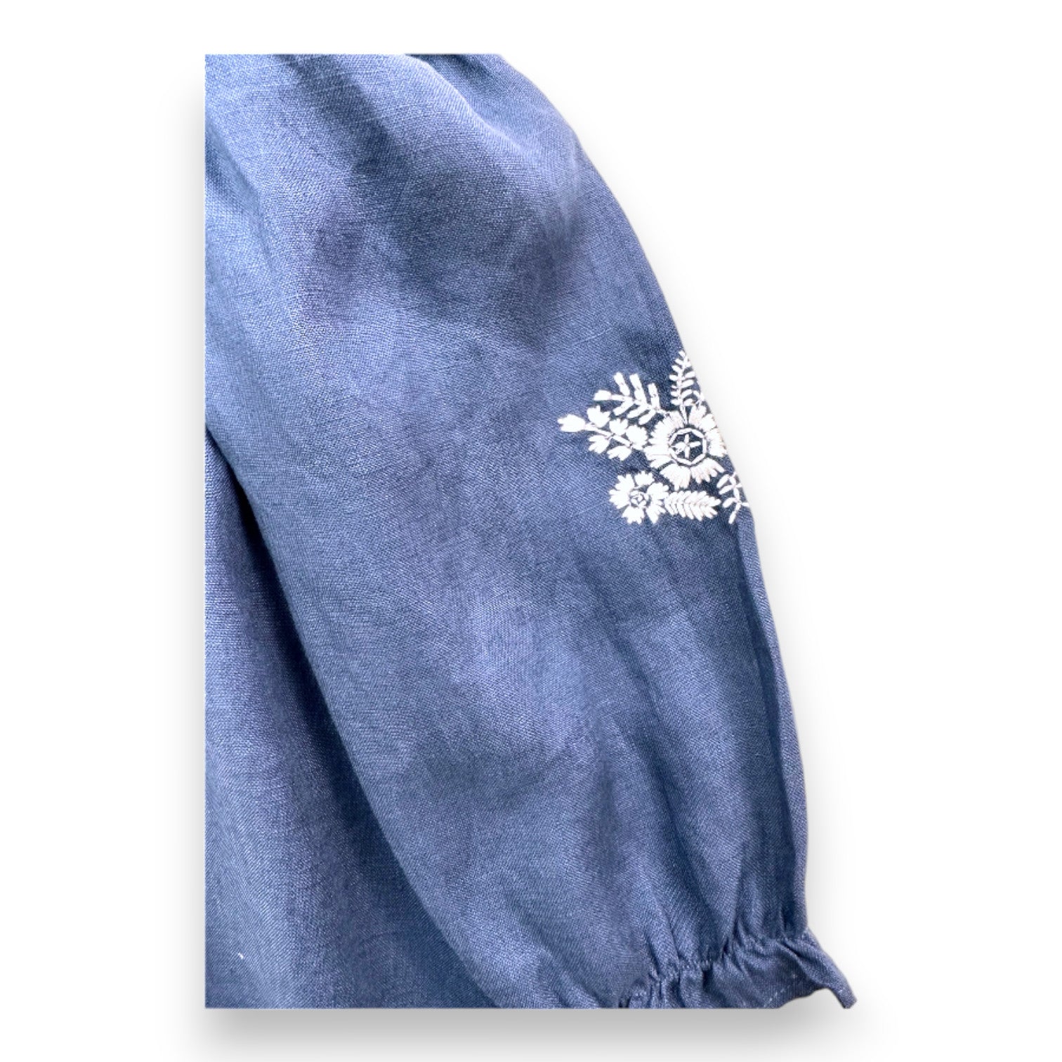 TARTINE & CHOCOLAT - Robe bleue broderies fleurs blanches - 8 ans