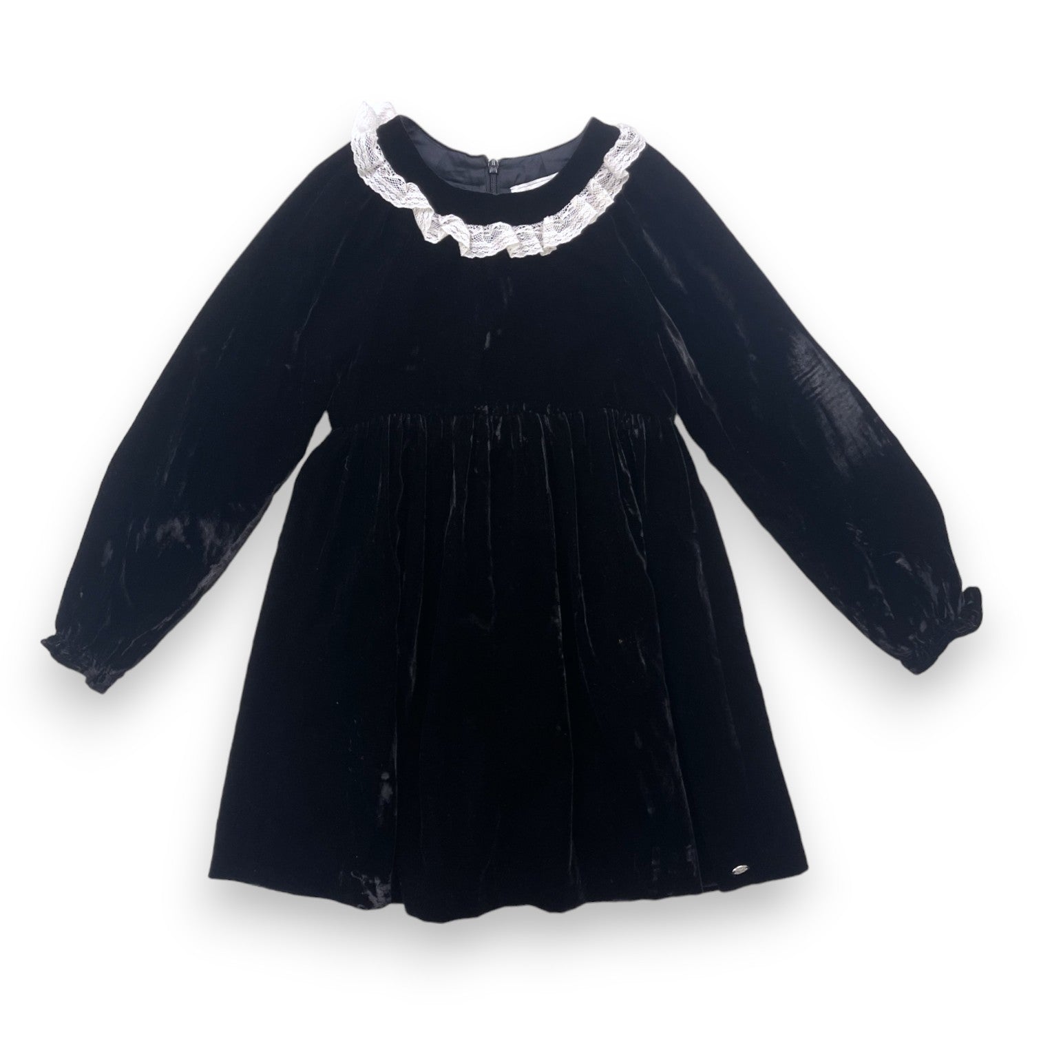 TARTINE & CHOCOLAT - Robe noire en velours col dentelle - 8 ans