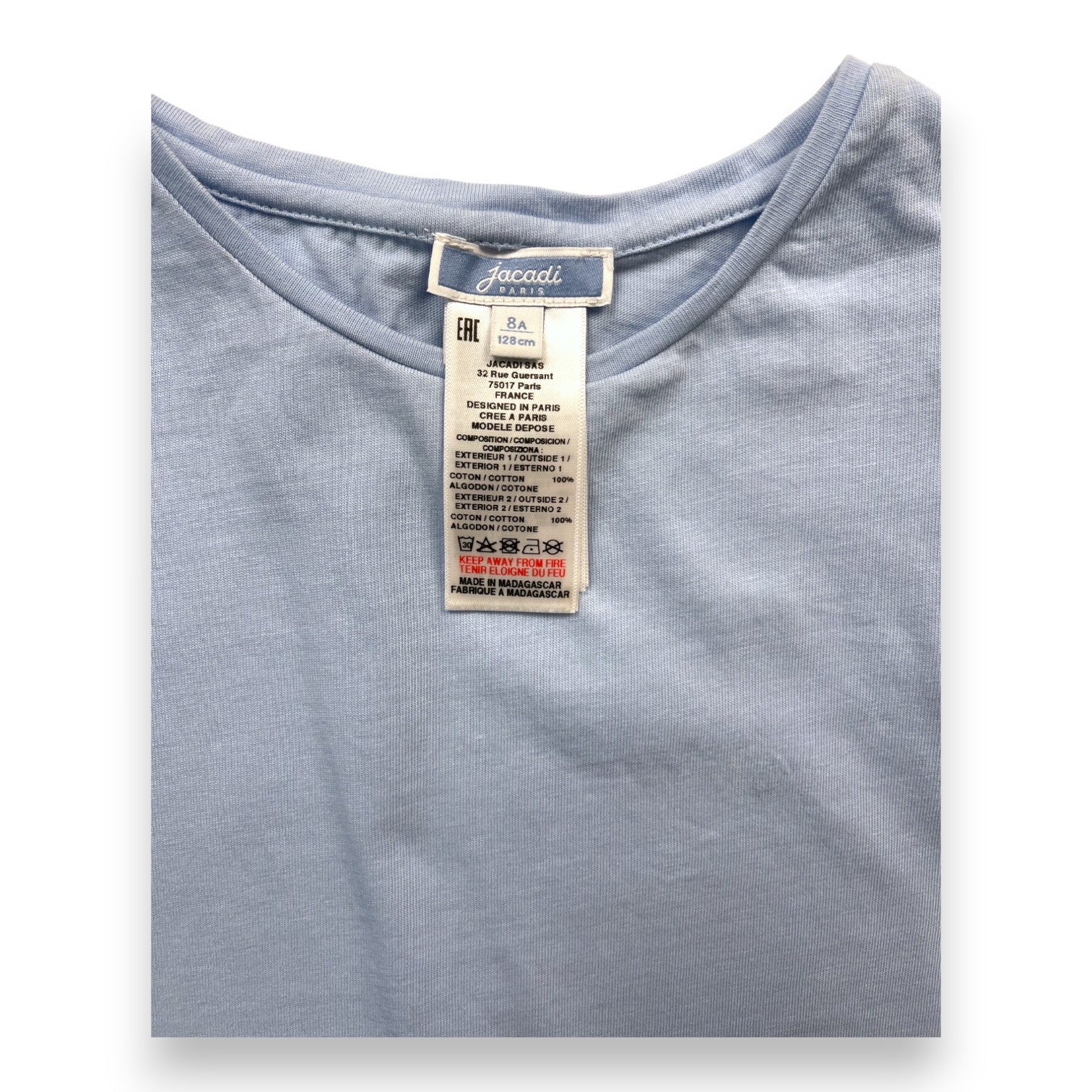 JACADI - T shirt bleu ciel manches volantées - 8 ans