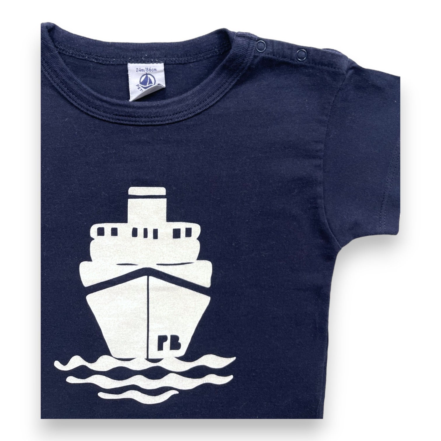 PETIT BATEAU - T shirt bleu marine paquebot - 2 ans