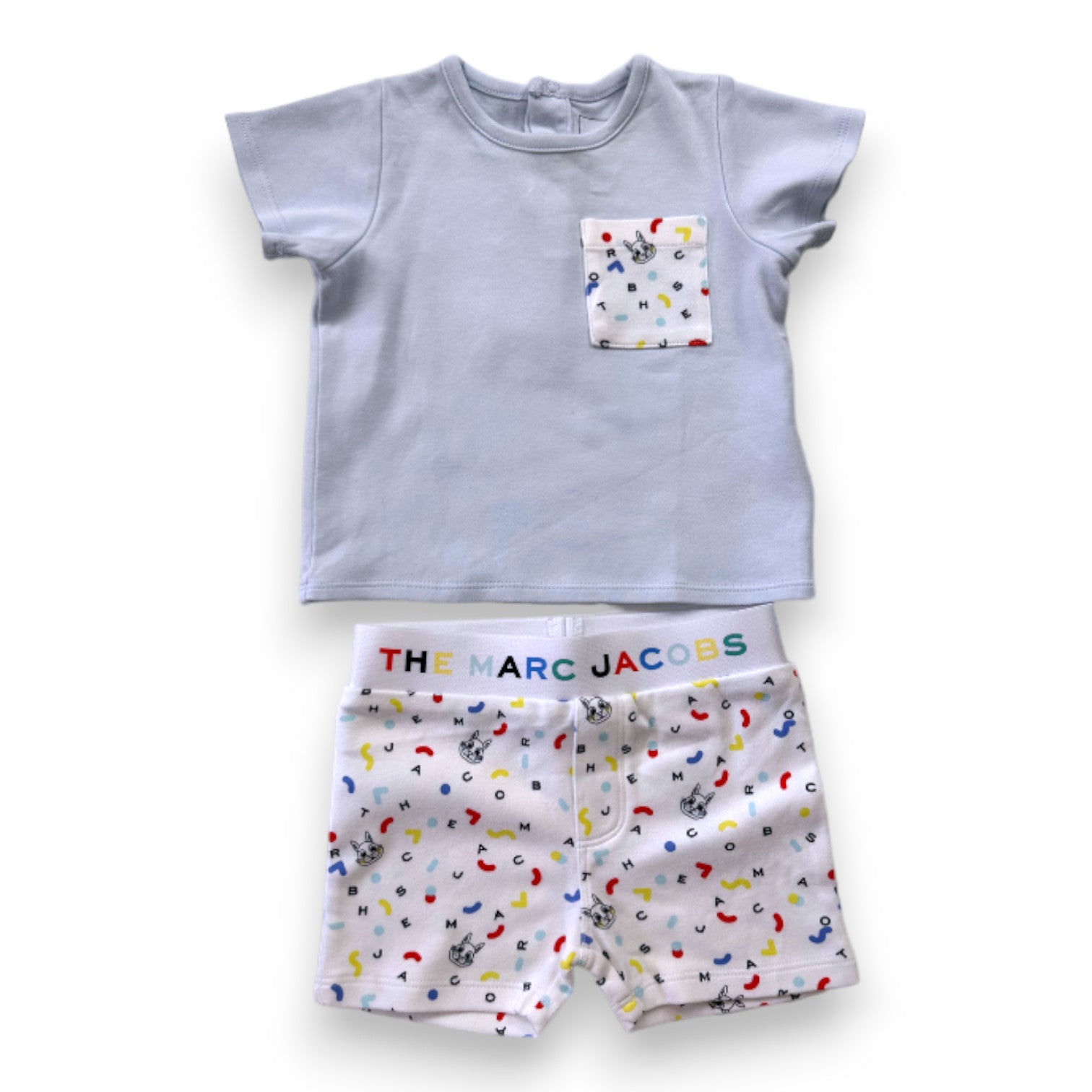 MARC JACOBS - Ensemble de pyjama short et t-shirt bleu et blanc - 6 mois