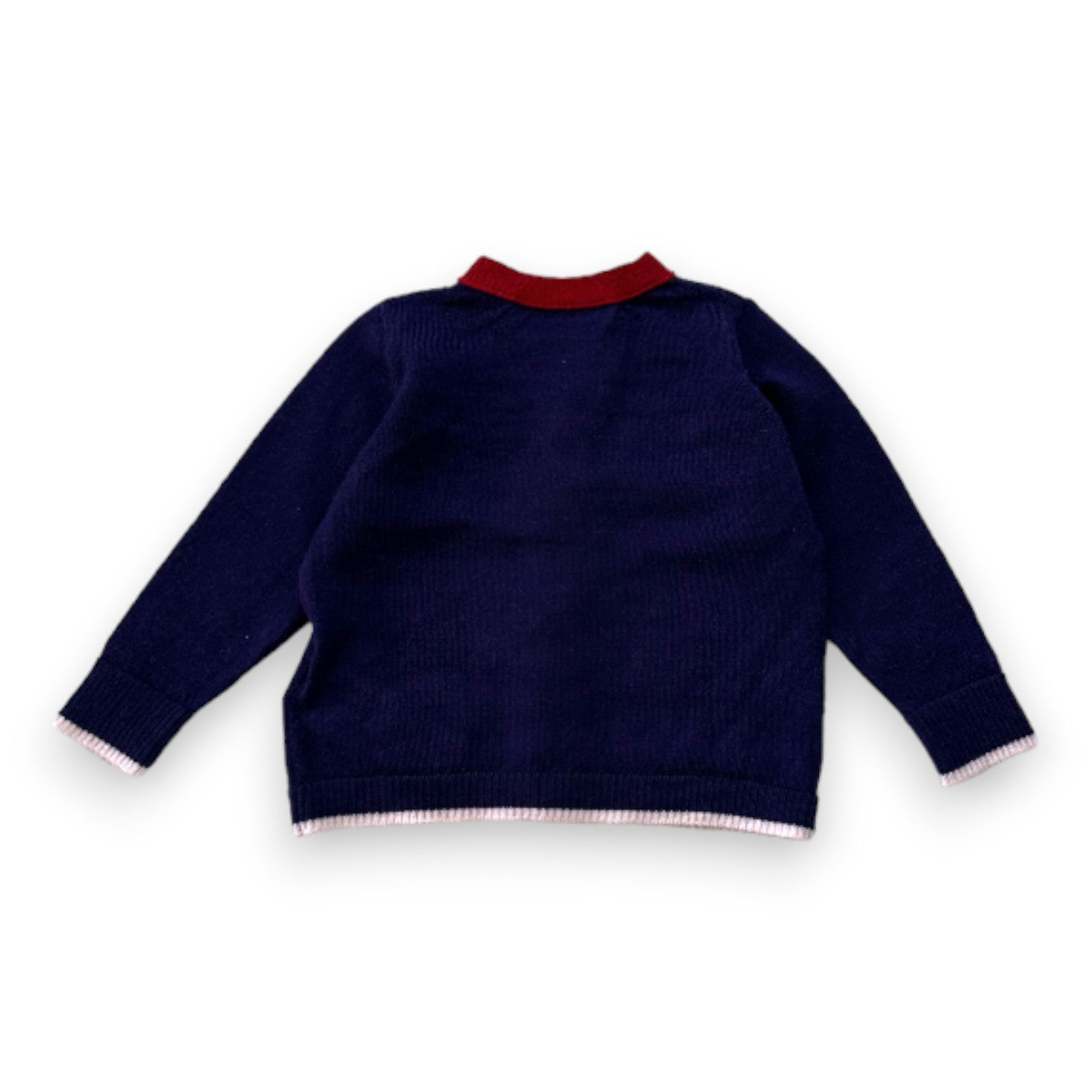 BONPOINT - Cardigan en laine bleu marine et rouge - 12 mois