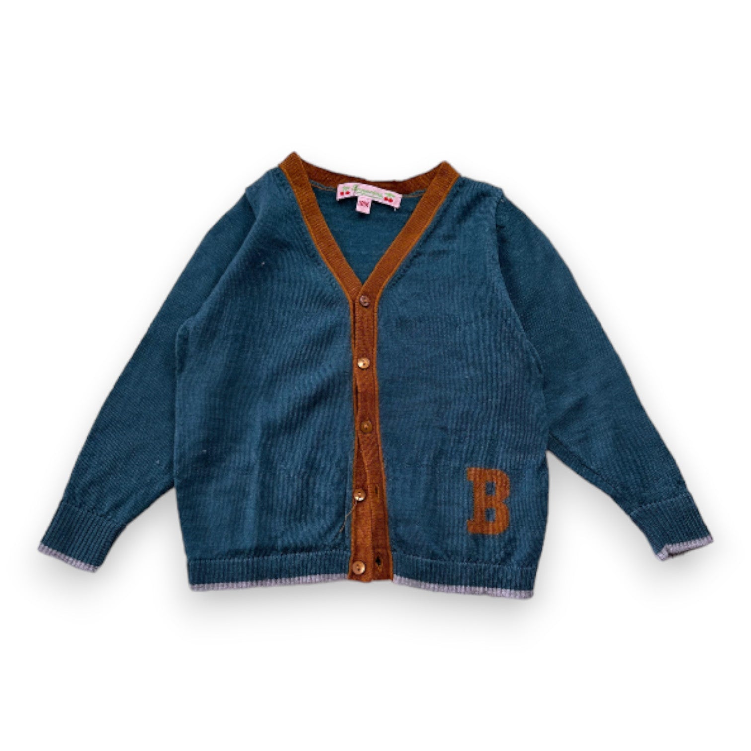 BONPOINT - Cardigan en laine vert et marron - 18 mois