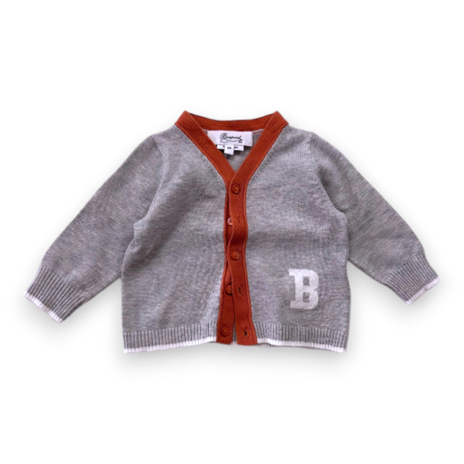 BONPOINT - Cardigan gris et marron - 6 mois