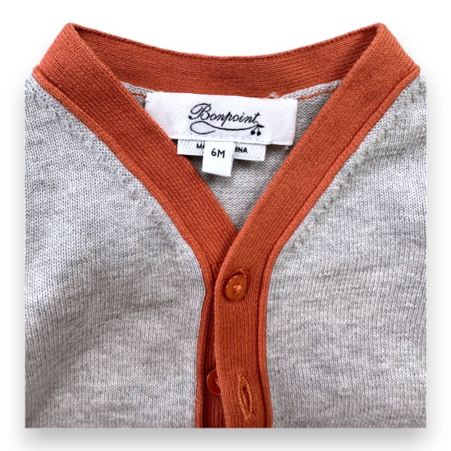 BONPOINT - Cardigan gris et marron - 6 mois