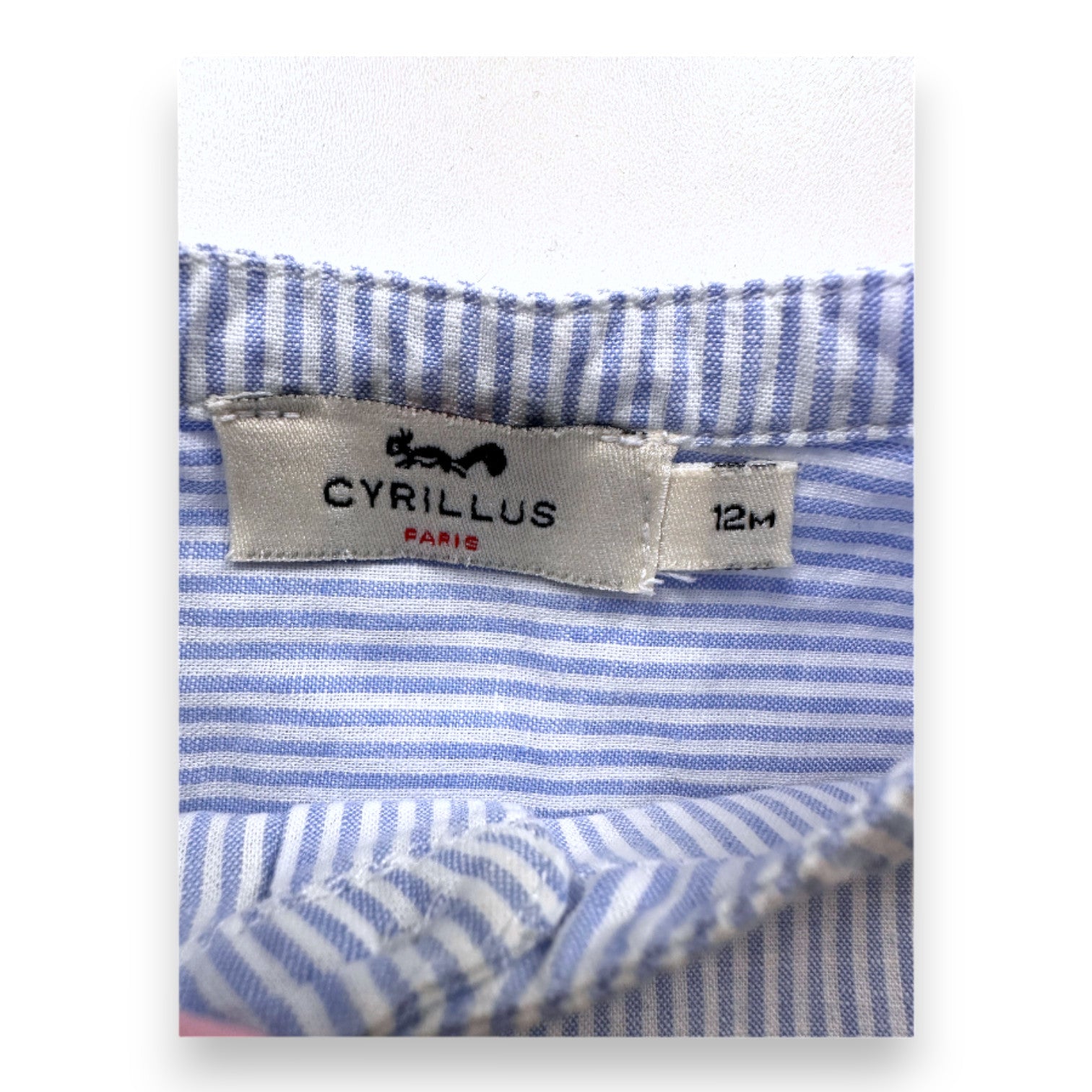 CYRILLUS - Chemise bleue et blanche à rayures - 12 mois