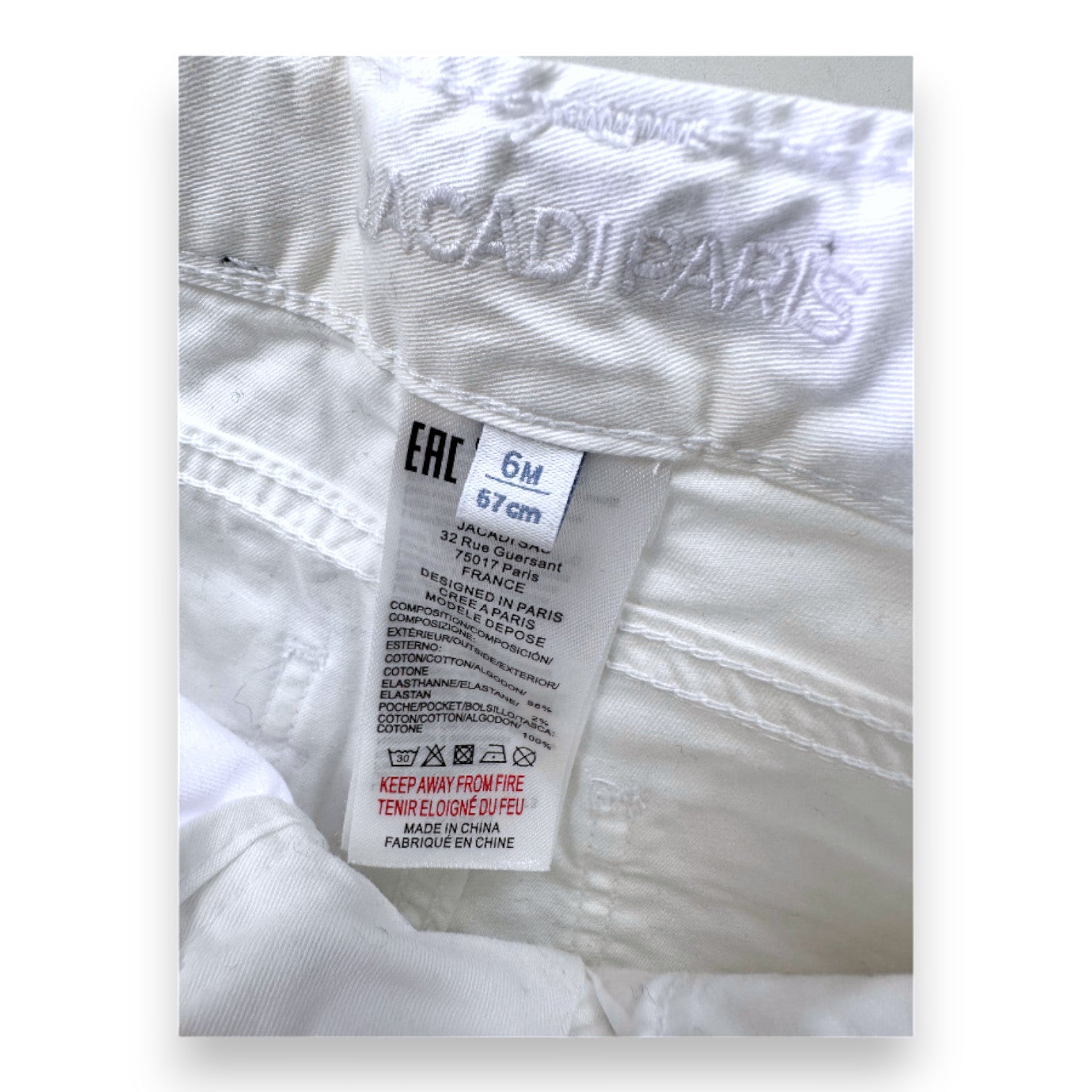 JACADI - Pantalon en jean blanc - 6 mois