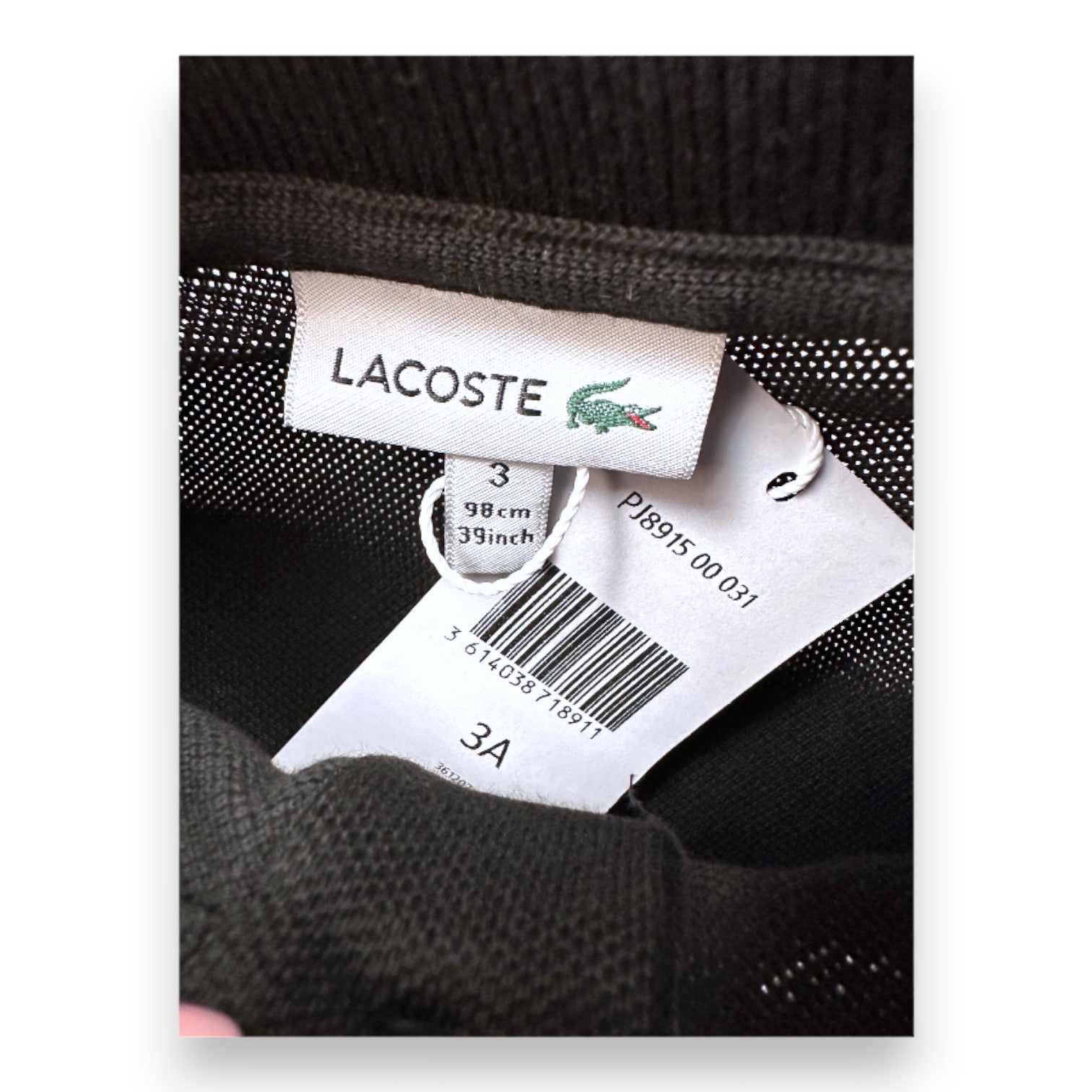 LACOSTE - Polo noir à manches longues neuf - 3 ans