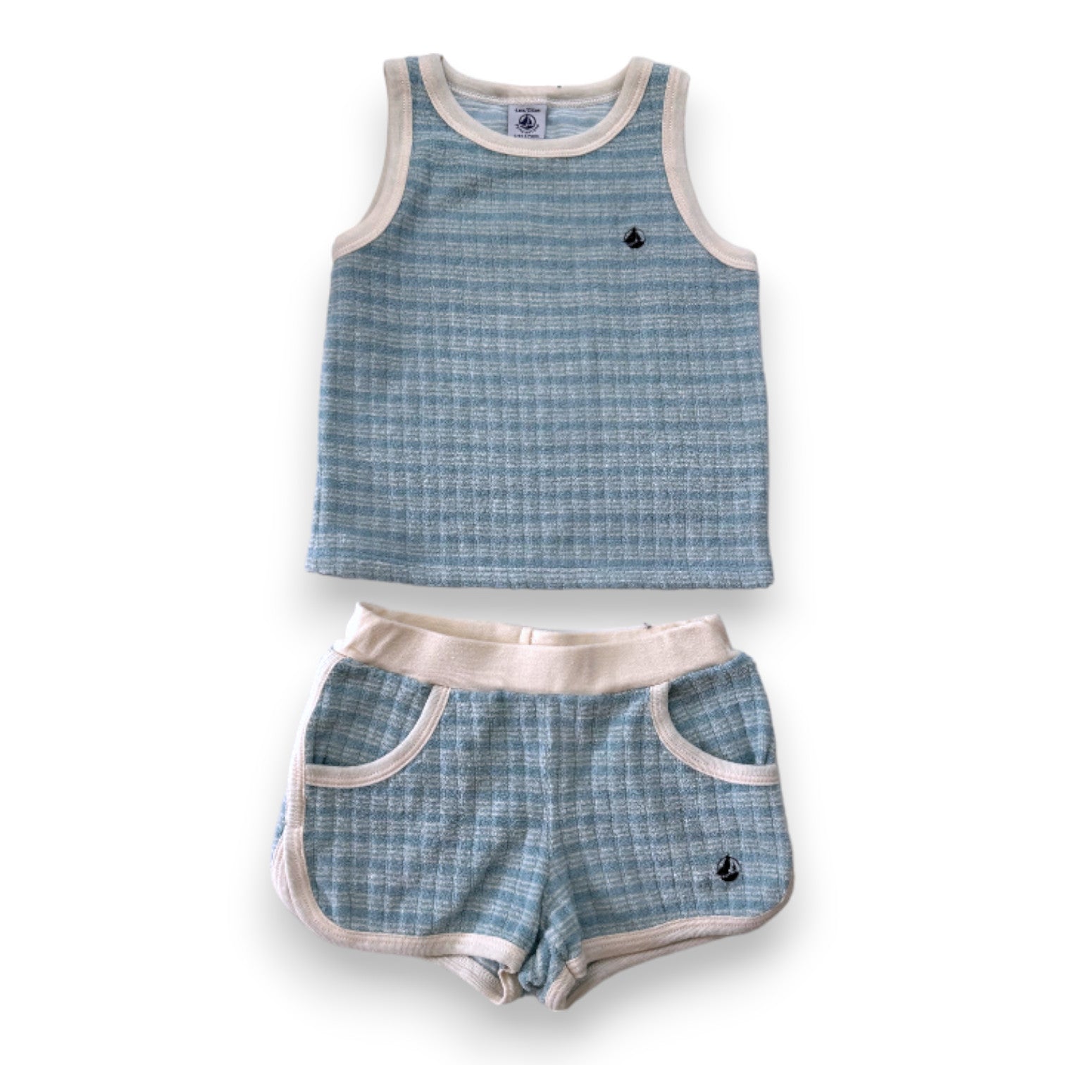 PETIT BATEAU - Ensemble short et marcel bleu en éponge neuf - 4 ans