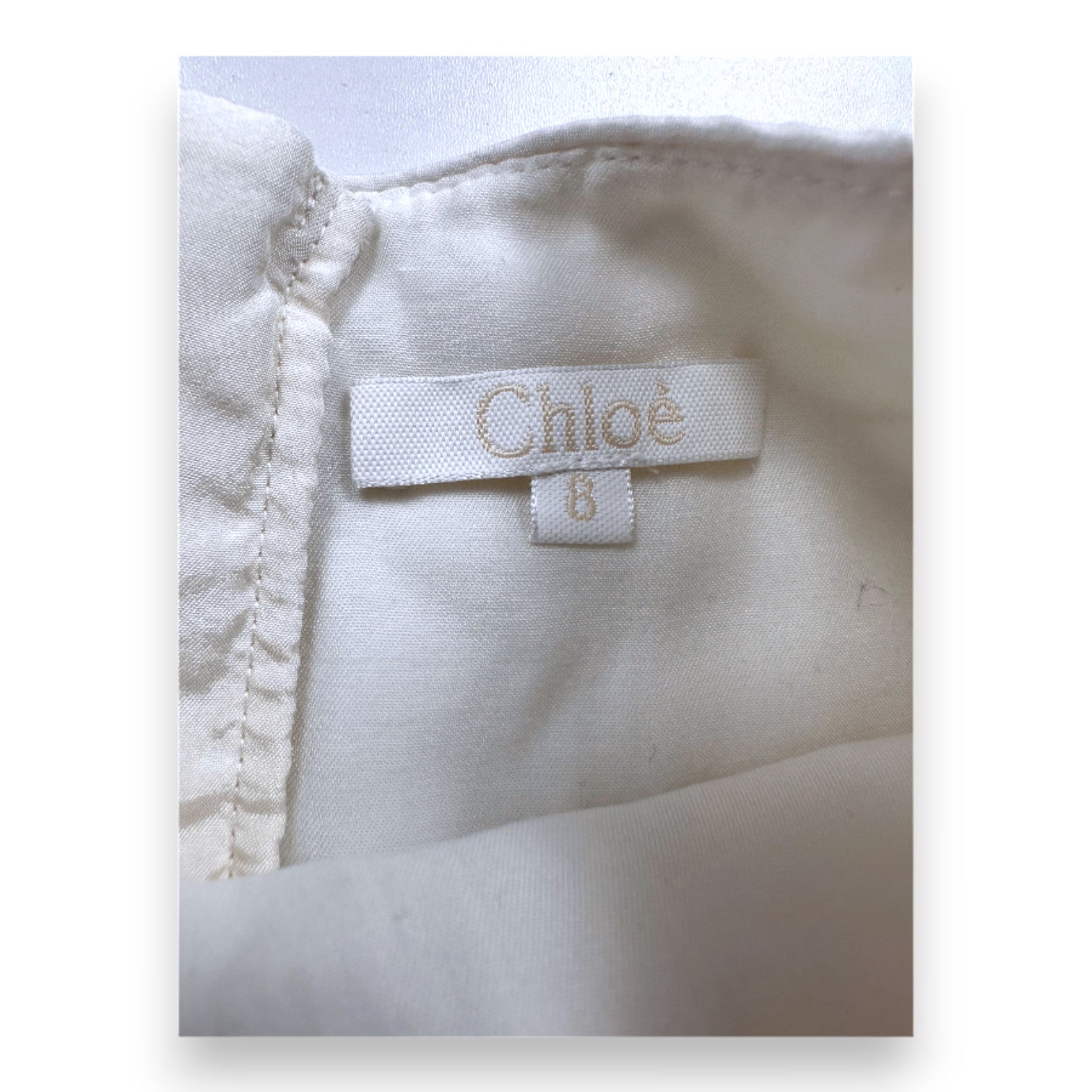 CHLOE - Robe blanche en soie à manches longues - 8 ans