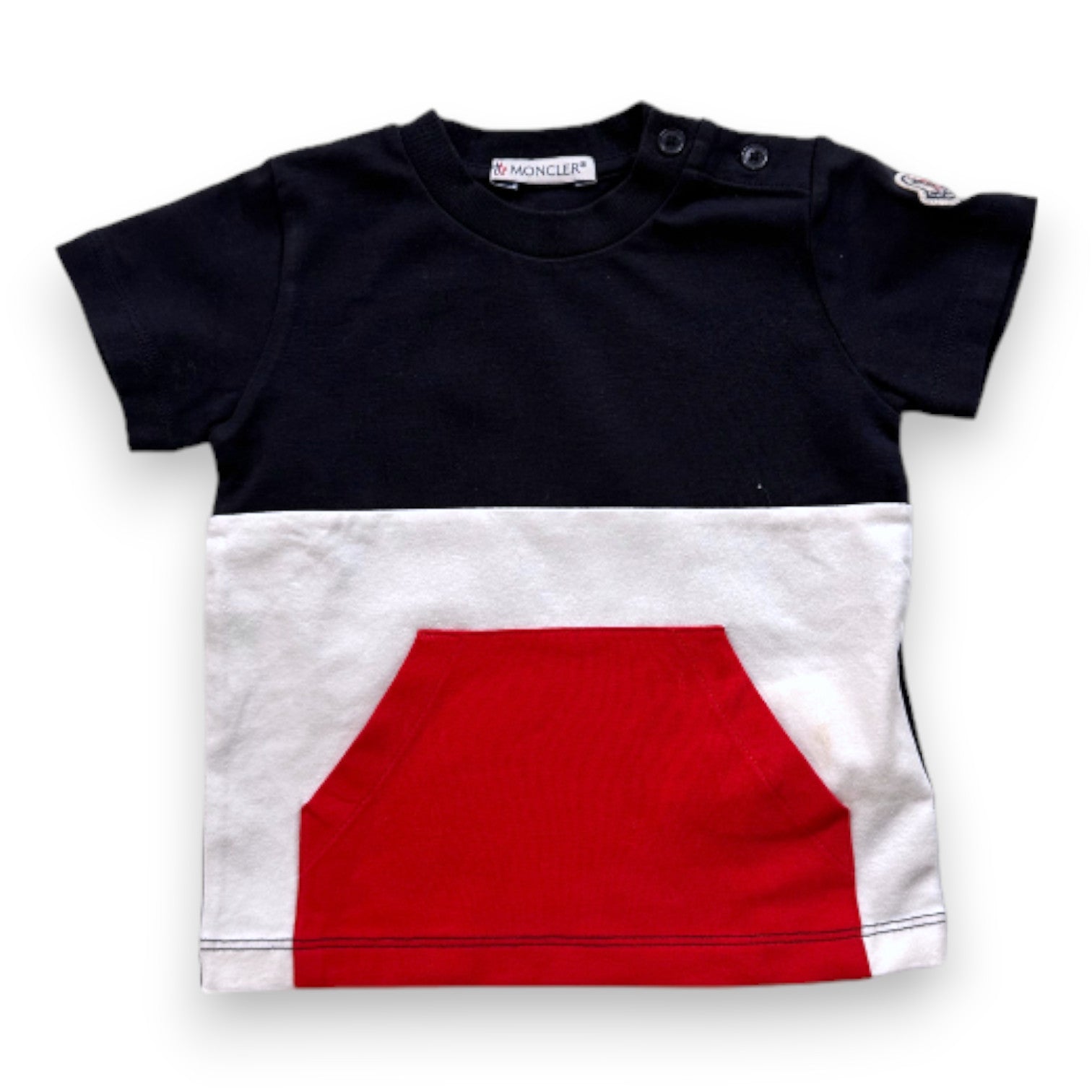 MONCLER - T-shirt bleu blanc et rouge à manches courtes - 6 mois