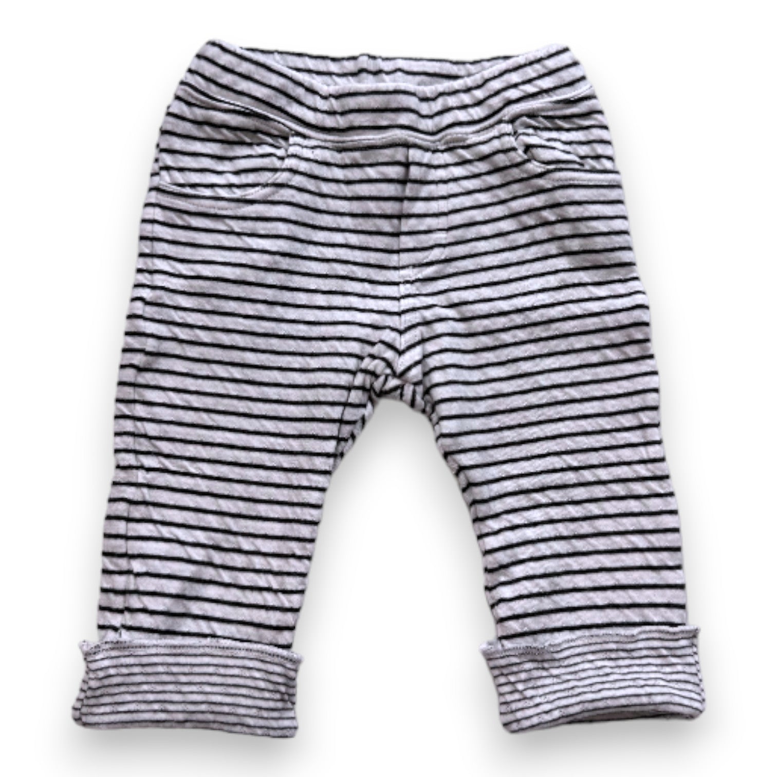 PETIT BATEAU - Legging blanc et noir à rayures - 3 mois