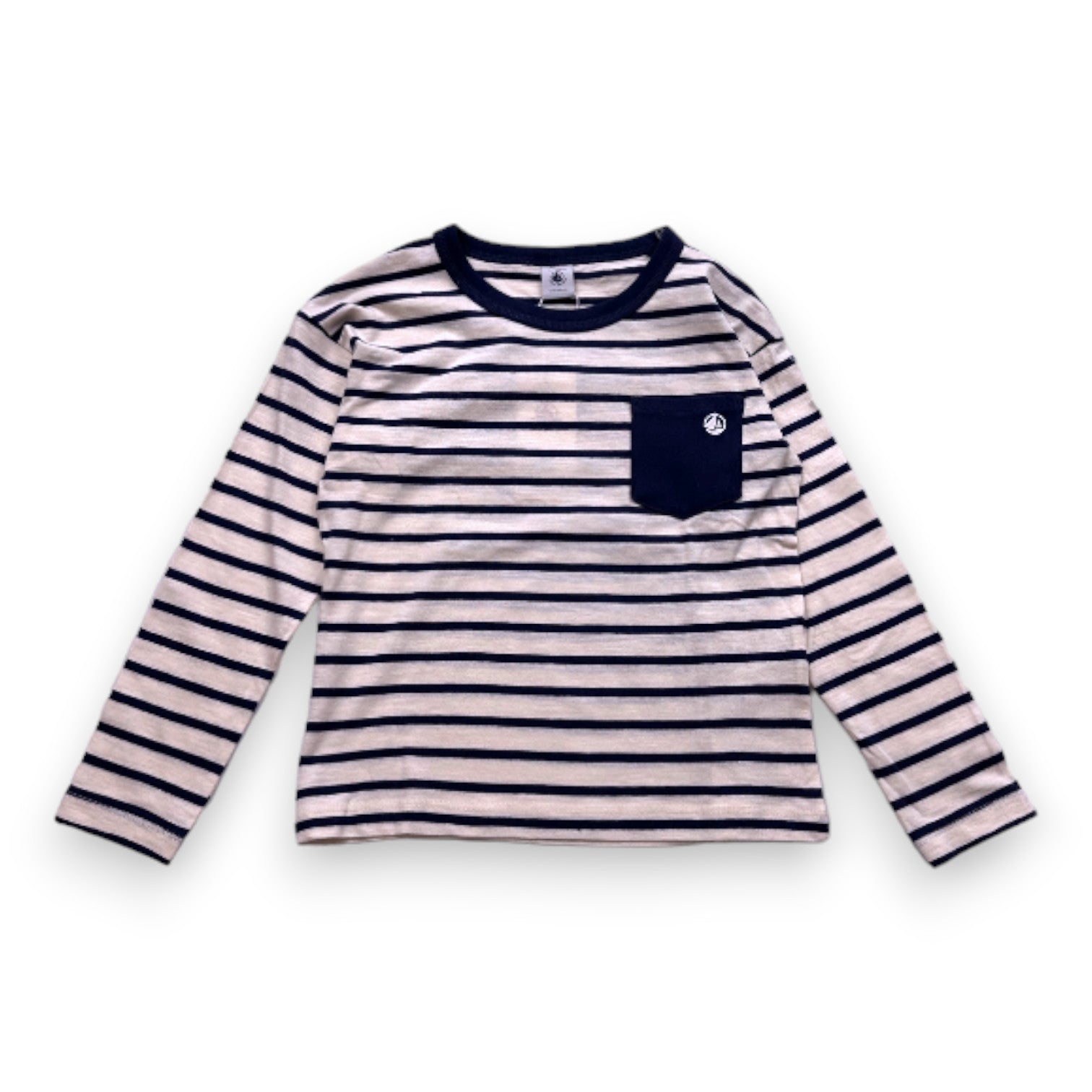 PETIT BATEAU - T-shirt blanc et bleu marine à manches longues neuf - 6 ans