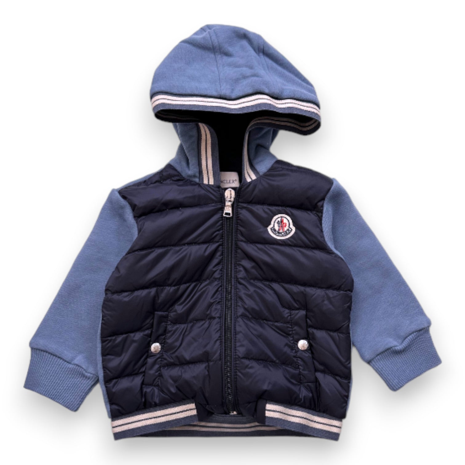 MONCLER - Veste bimatière bleue - 6 mois