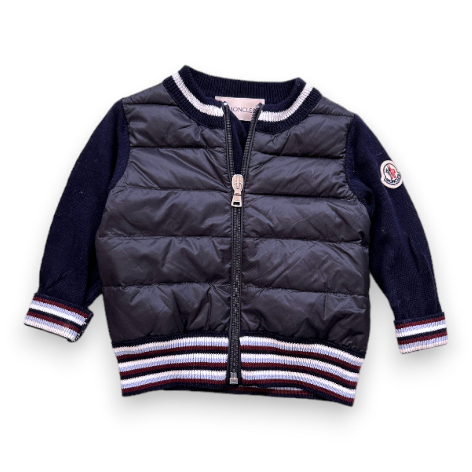 MONCLER - Veste bimatière bleue et noire - 6 mois