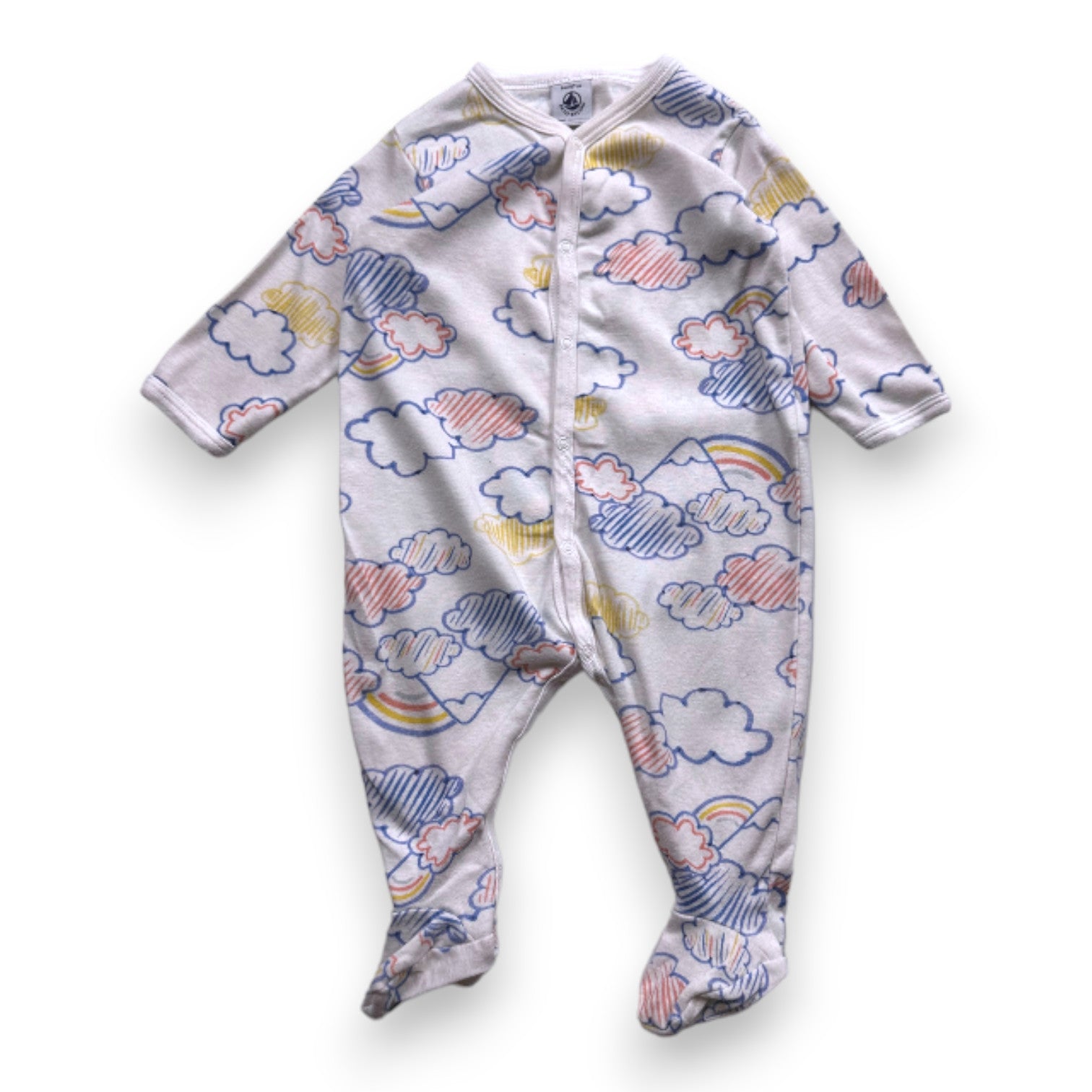 PETIT BATEAU - Pyjama blanc avec imprimés nuages - 6 mois