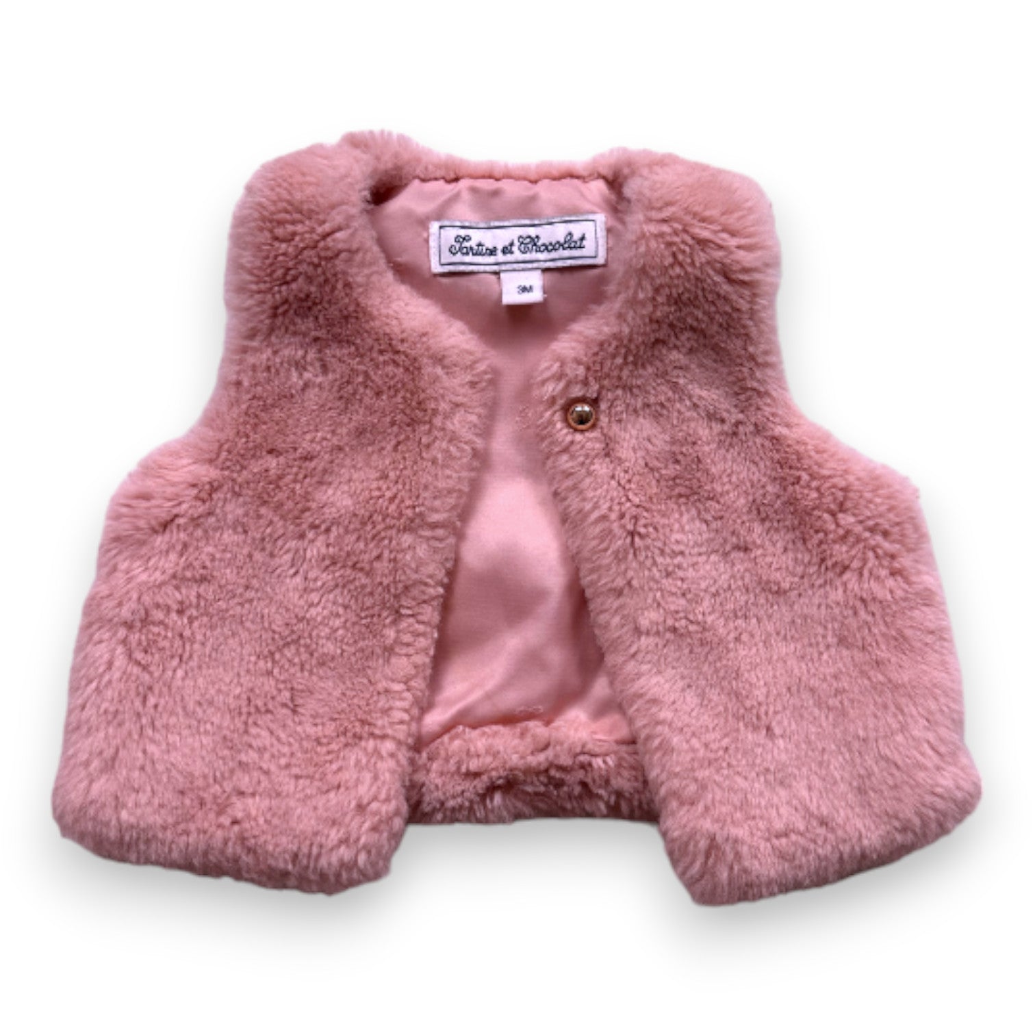 TARTINE & CHOCOLAT - Gilet sans manches rose en fourrure - 3 mois