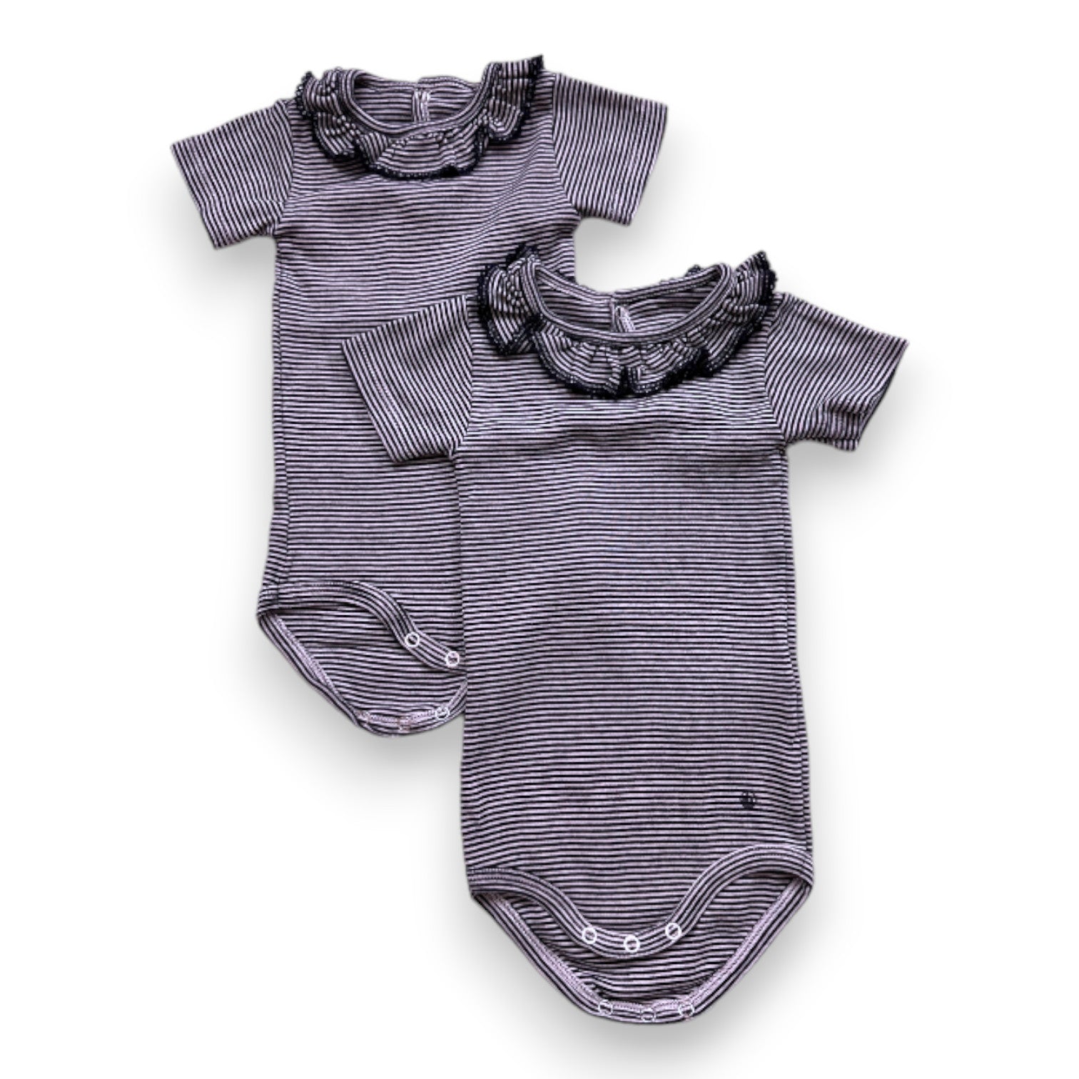 PETIT BATEAU - Lot de 2 bodies blanc et bleu à rayures - 3 mois