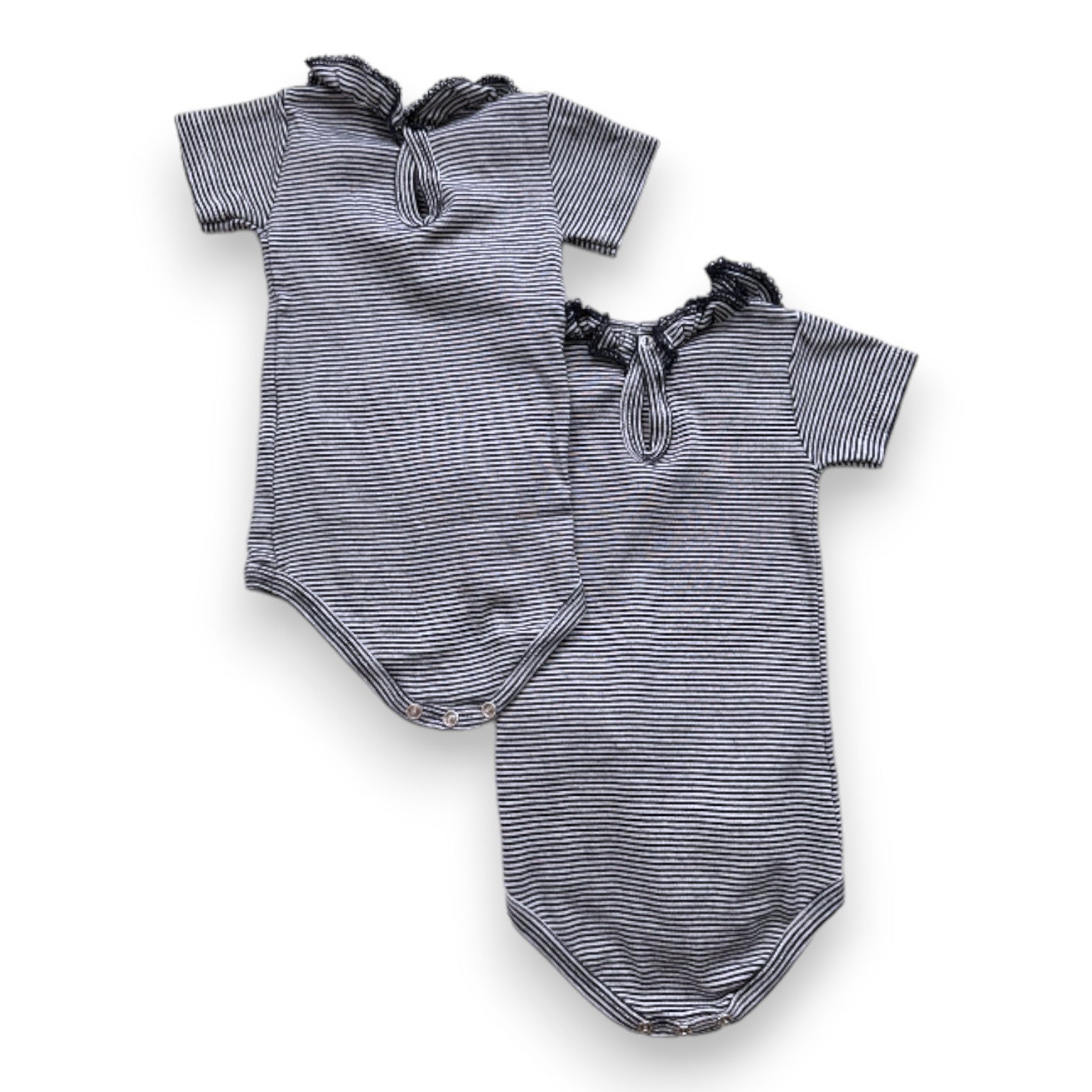 PETIT BATEAU - Lot de 2 bodies blanc et bleu à rayures - 3 mois