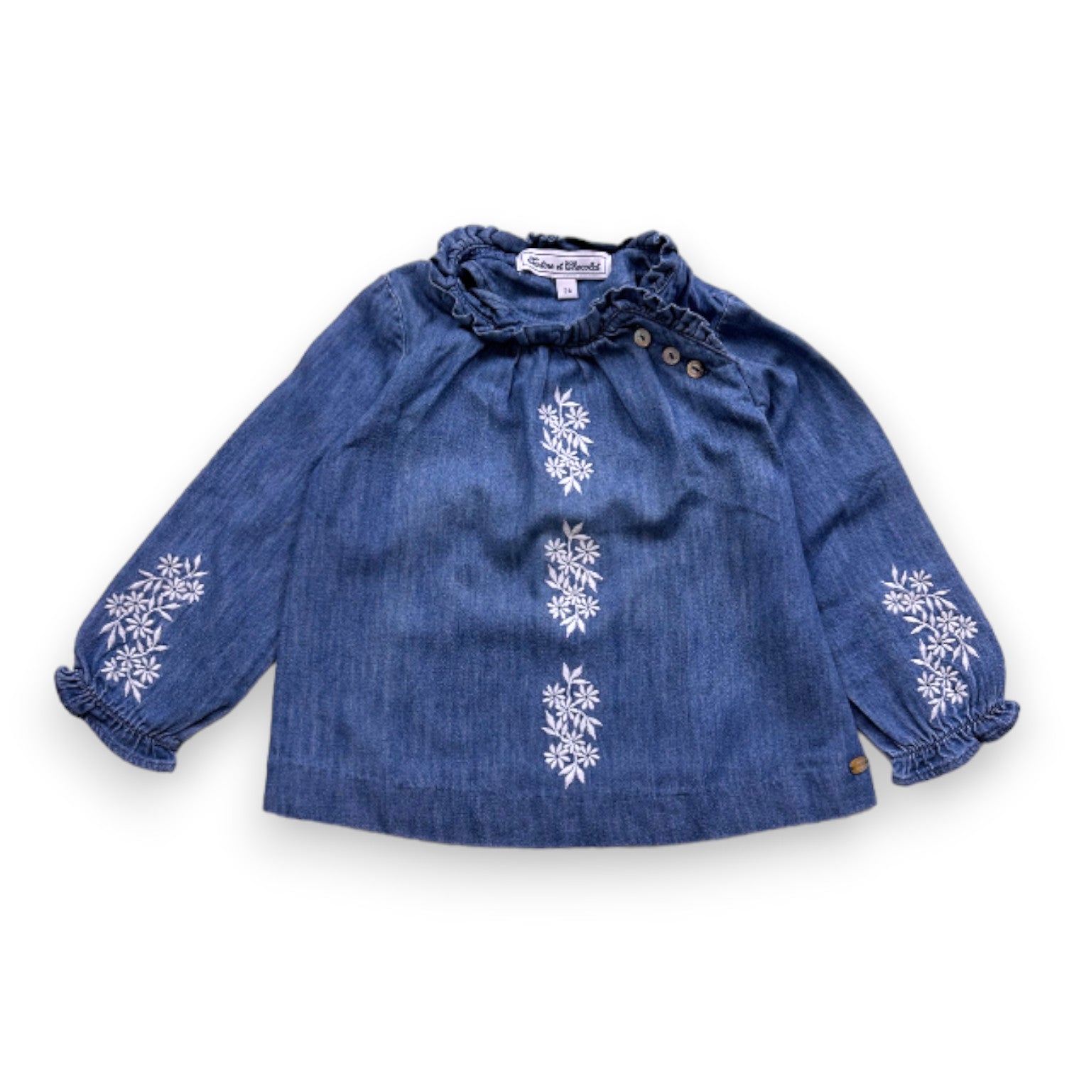 TARTINE & CHOCOLAT - Blouse bleue avec broderies blanches - 2 ans