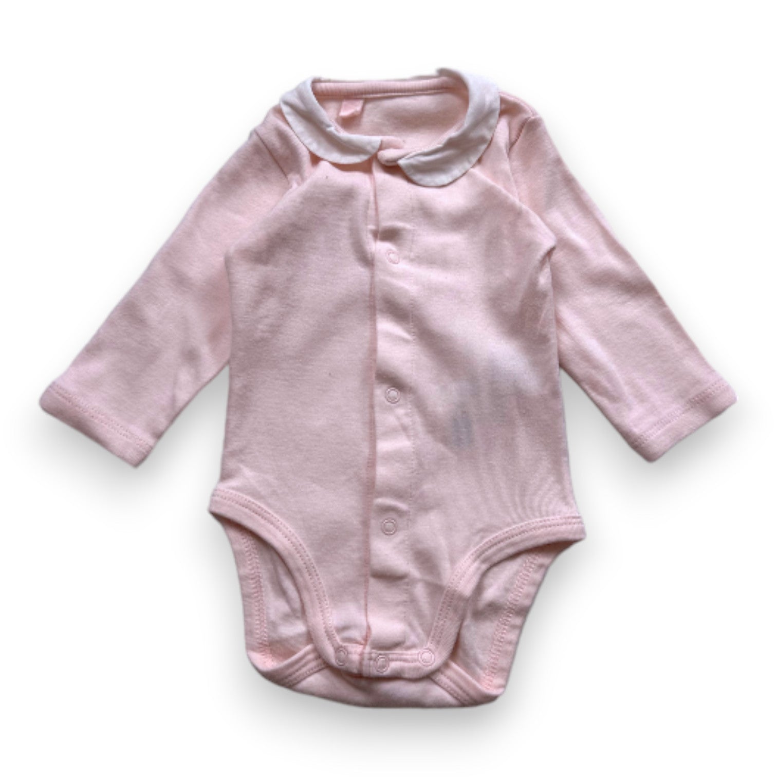 PETIT BATEAU - Body rose à manches longues et col blanc - 3 mois