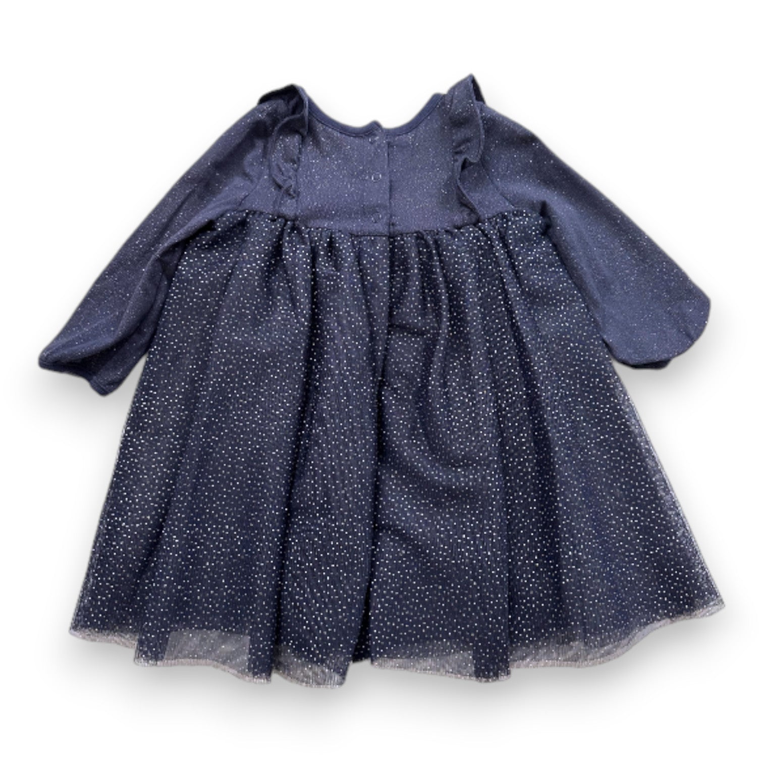 PETIT BATEAU - Robe bleu marine avec tulle et pois dorés - 12 mois