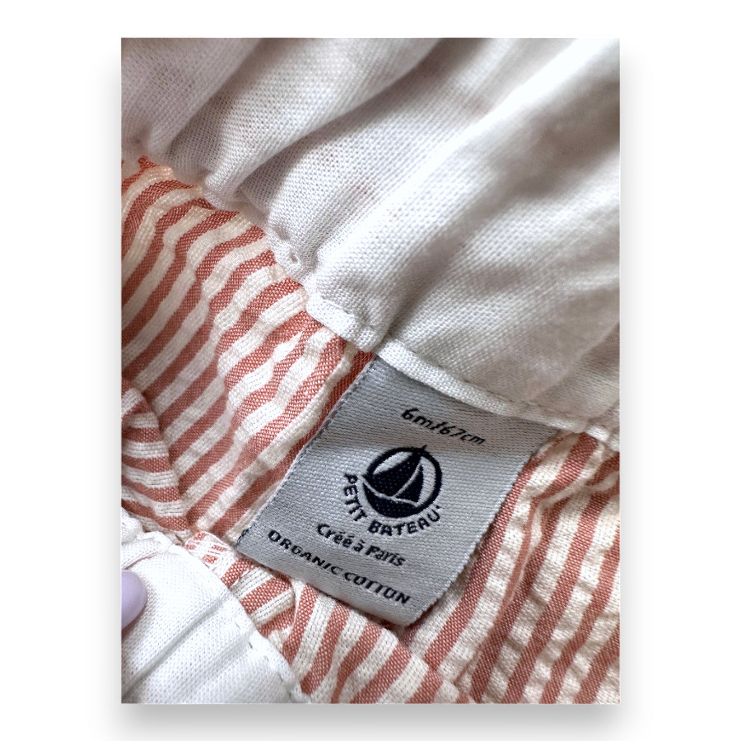 PETIT BATEAU - Short blanc et orange à rayures - 6 mois