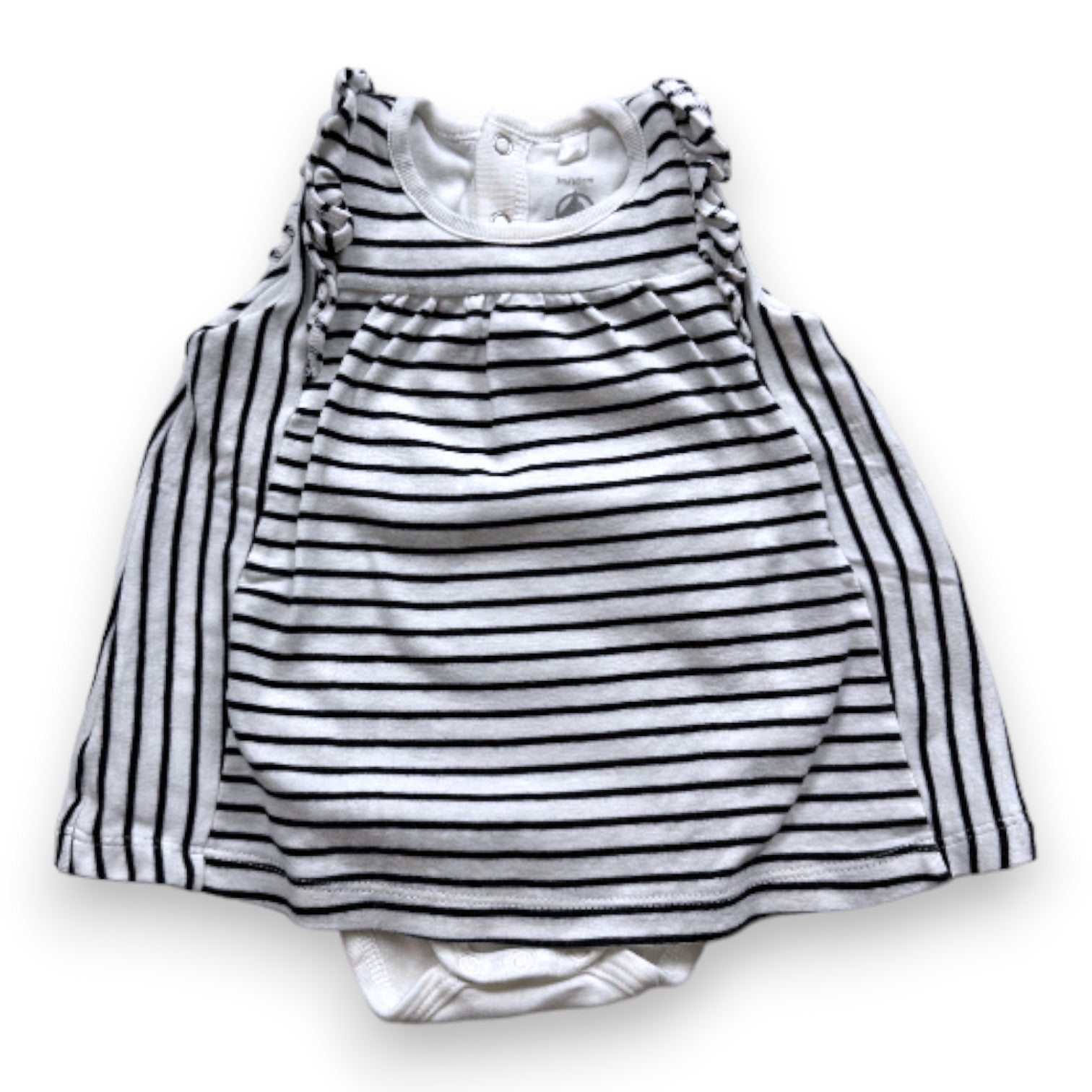 PETIT BATEAU - Robe blanche et bleue à rayures avec body - 3 mois