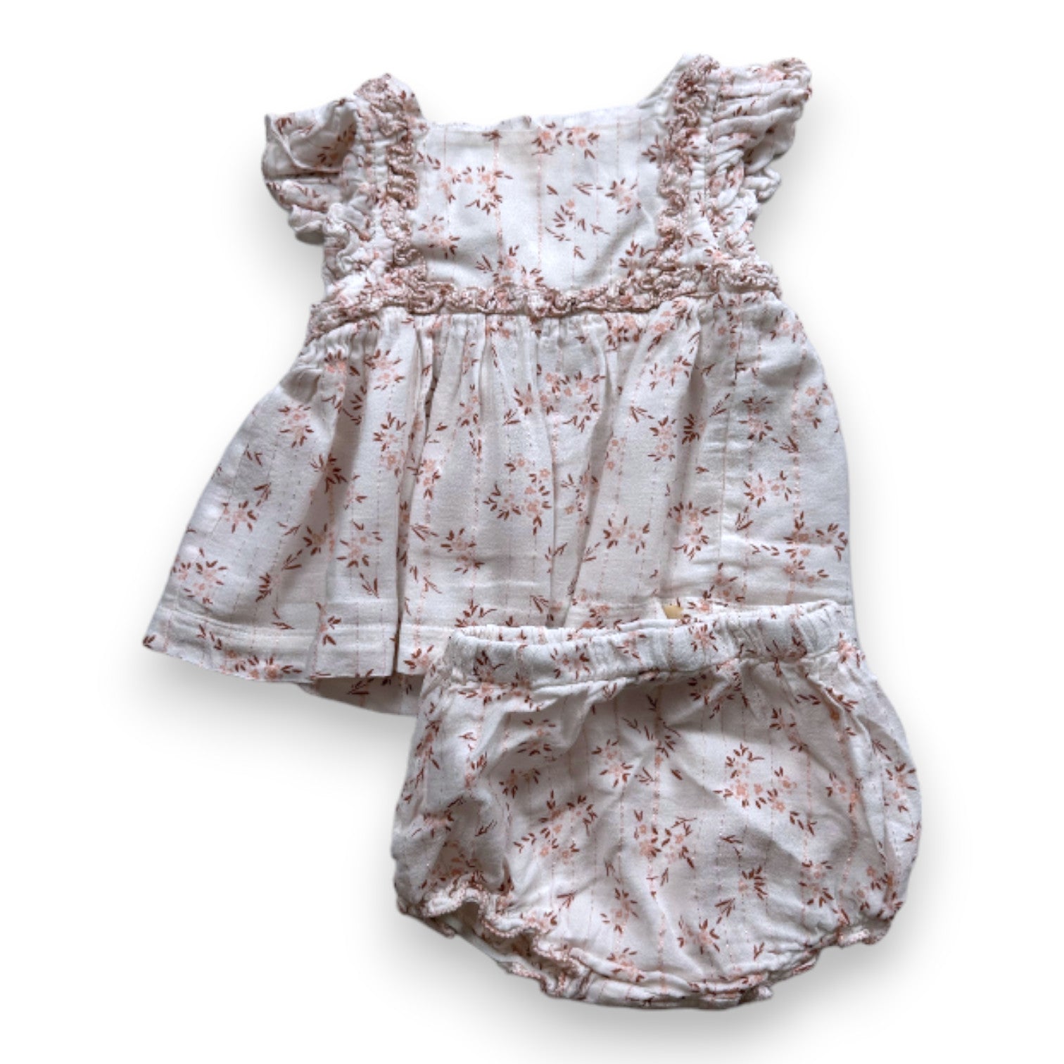 TARTINE & CHOCOLAT - Ensemble robe et bloomer blanc à fleurs roses - 12 mois