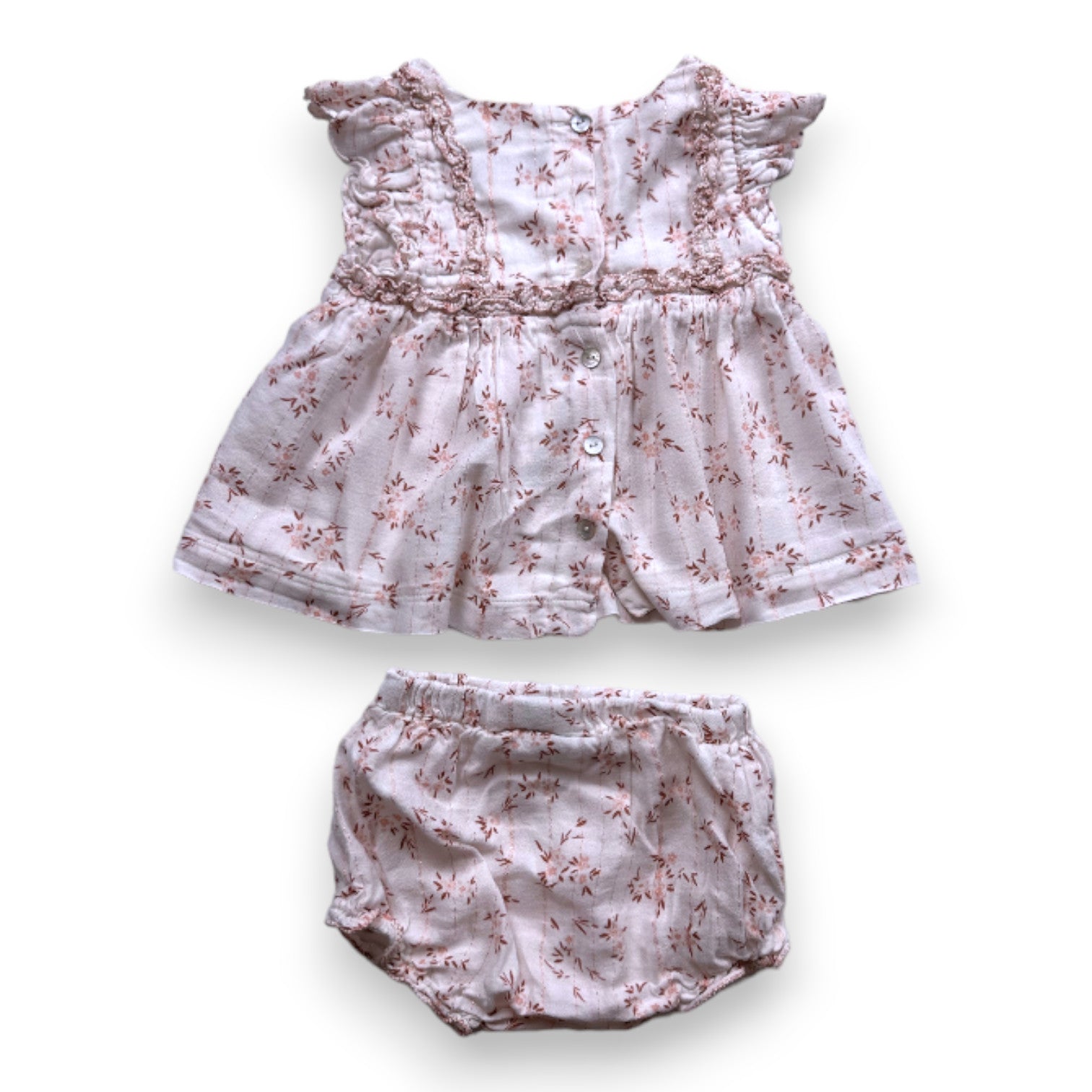 TARTINE & CHOCOLAT - Ensemble robe et bloomer blanc à fleurs roses - 12 mois