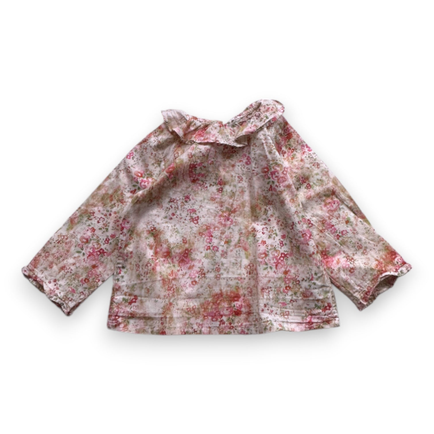 BONPOINT - Blouse beige à fleurs roses - 18 mois