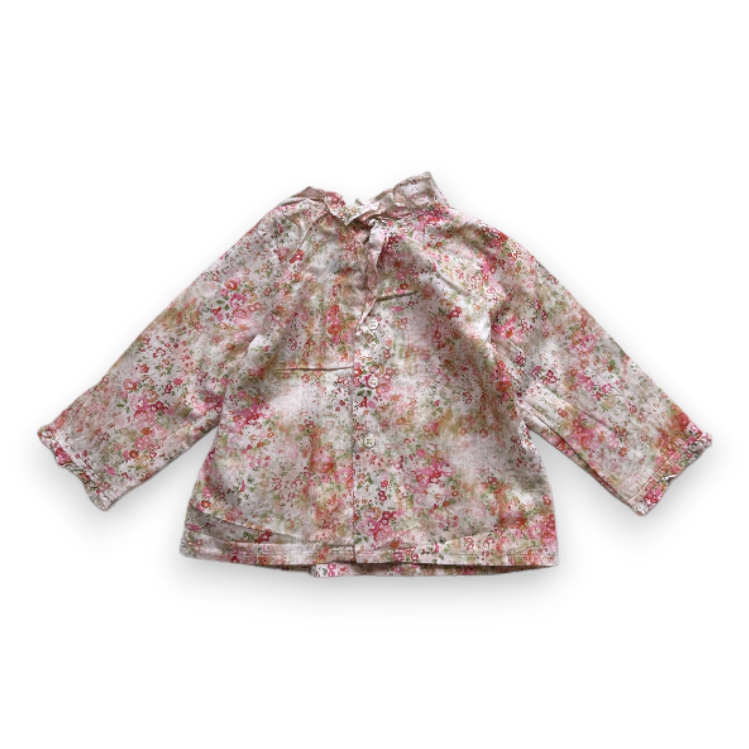 BONPOINT - Blouse beige à fleurs roses - 18 mois