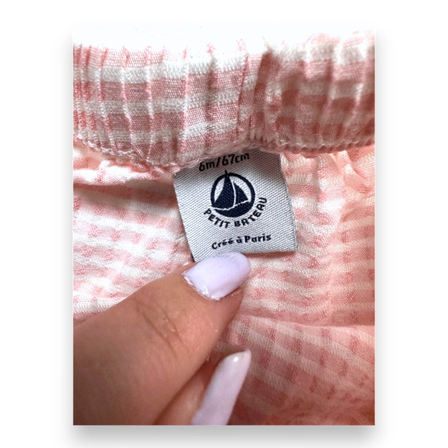 PETIT BATEAU - Short blanc et rose vichy - 6 mois