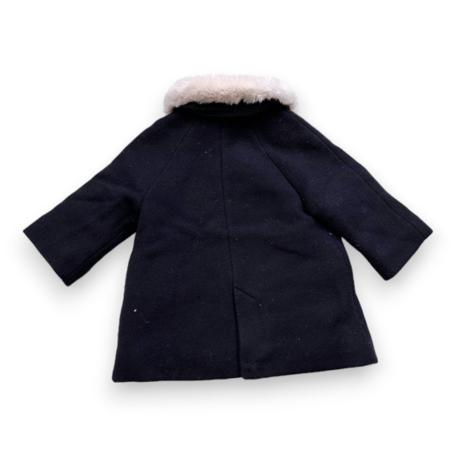 JACADI - Manteau bleu marine en laine et col fausse fourrure - 12 mois